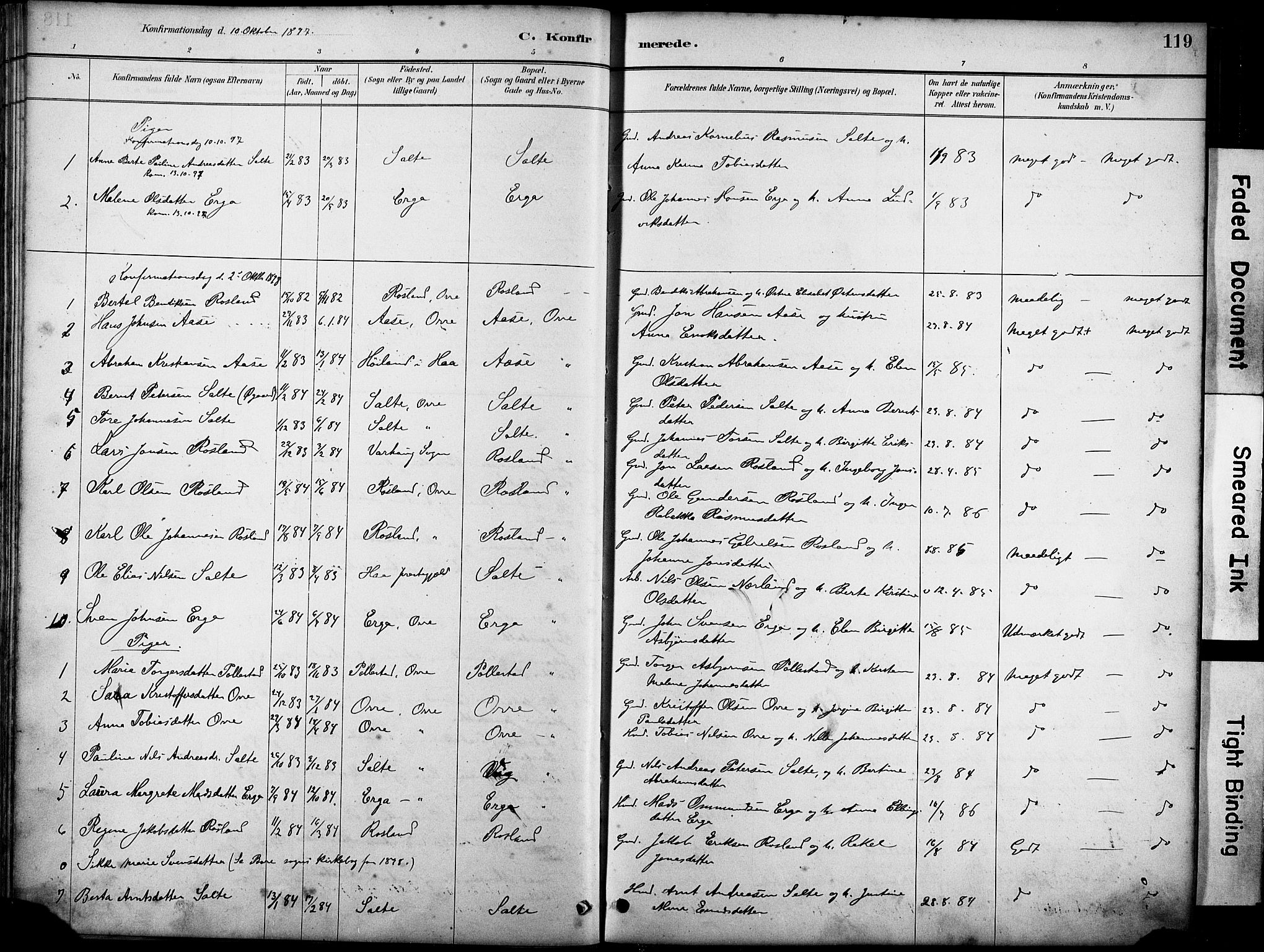 Klepp sokneprestkontor, AV/SAST-A-101803/001/3/30BA/L0007: Parish register (official) no. A 8, 1886-1912, p. 119