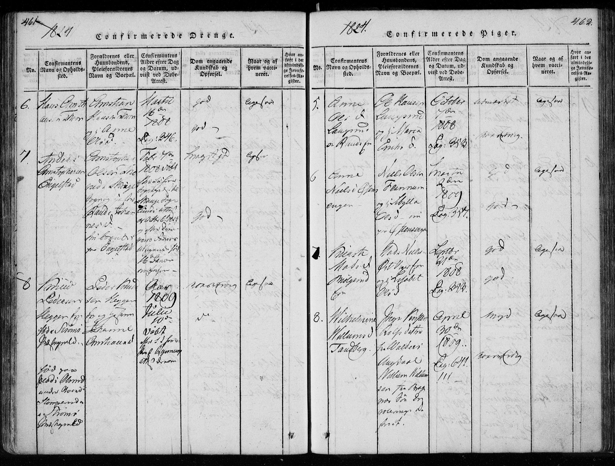 Modum kirkebøker, AV/SAKO-A-234/F/Fa/L0005: Parish register (official) no. 5, 1824-1841, p. 461-462