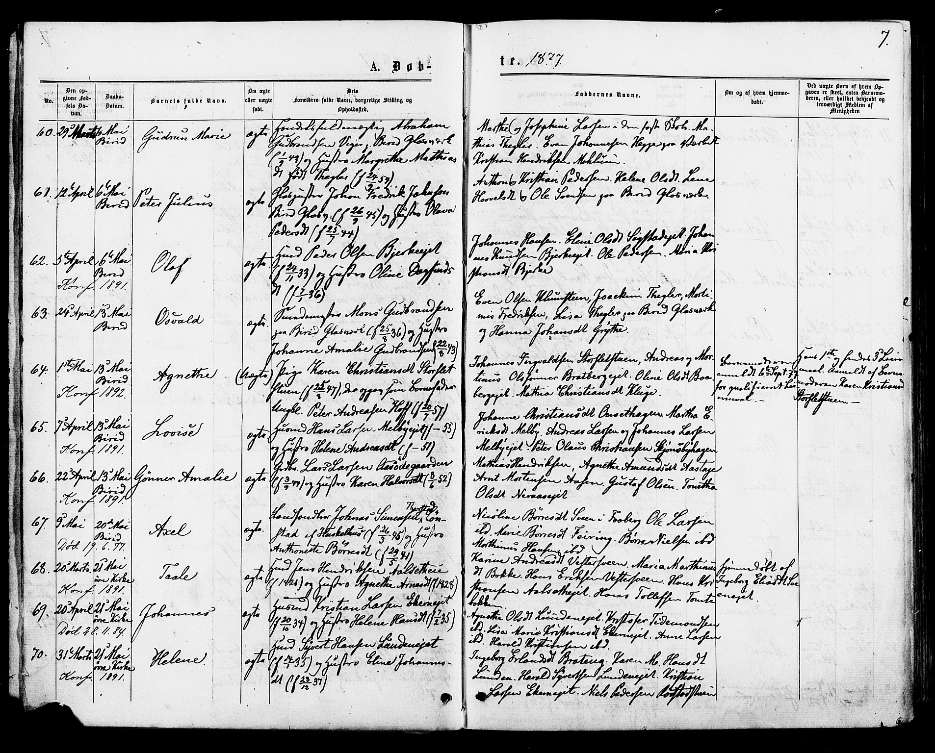 Biri prestekontor, AV/SAH-PREST-096/H/Ha/Haa/L0006: Parish register (official) no. 6, 1877-1886, p. 7