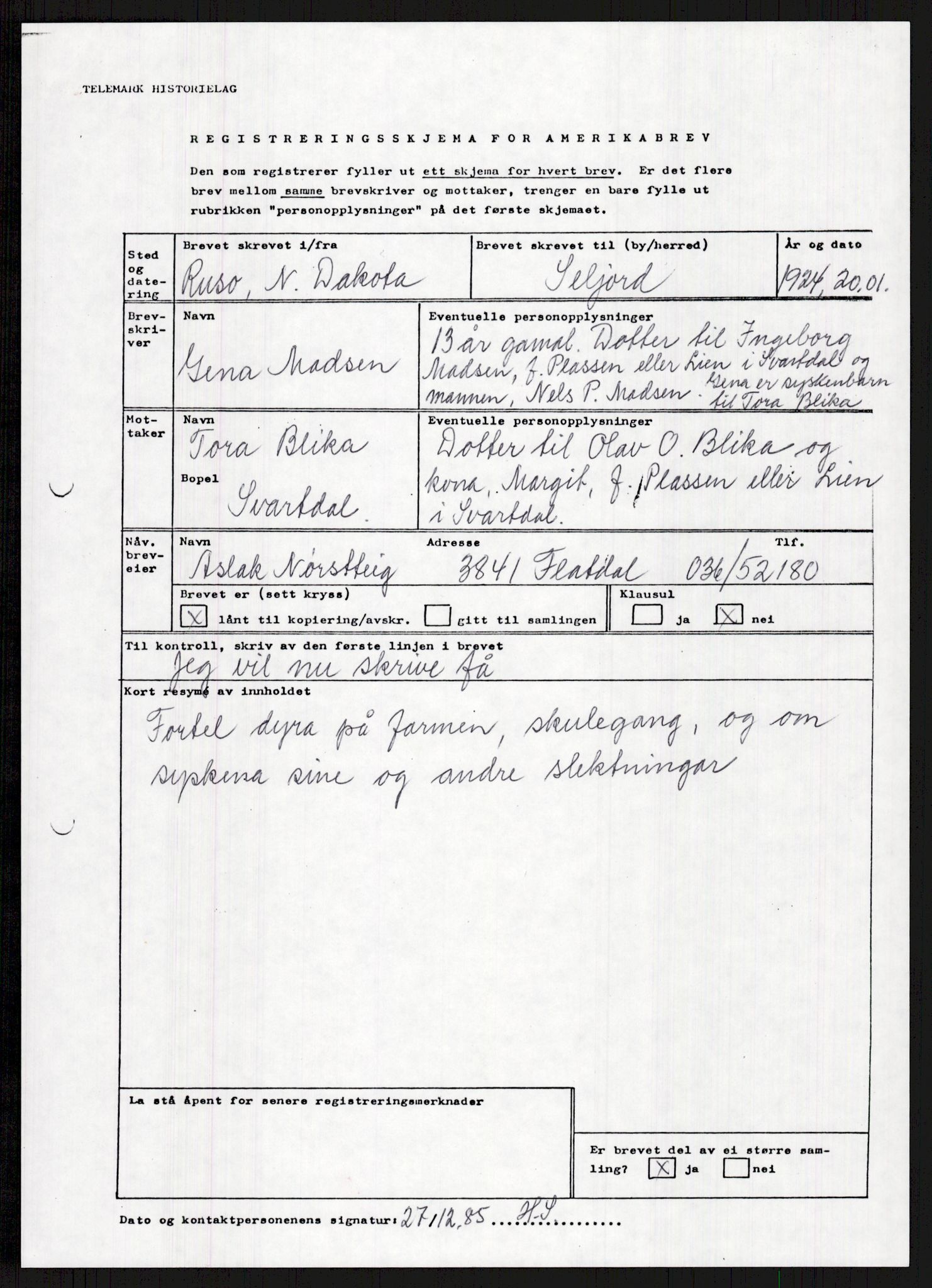 Samlinger til kildeutgivelse, Amerikabrevene, AV/RA-EA-4057/F/L0024: Innlån fra Telemark: Gunleiksrud - Willard, 1838-1914, p. 275