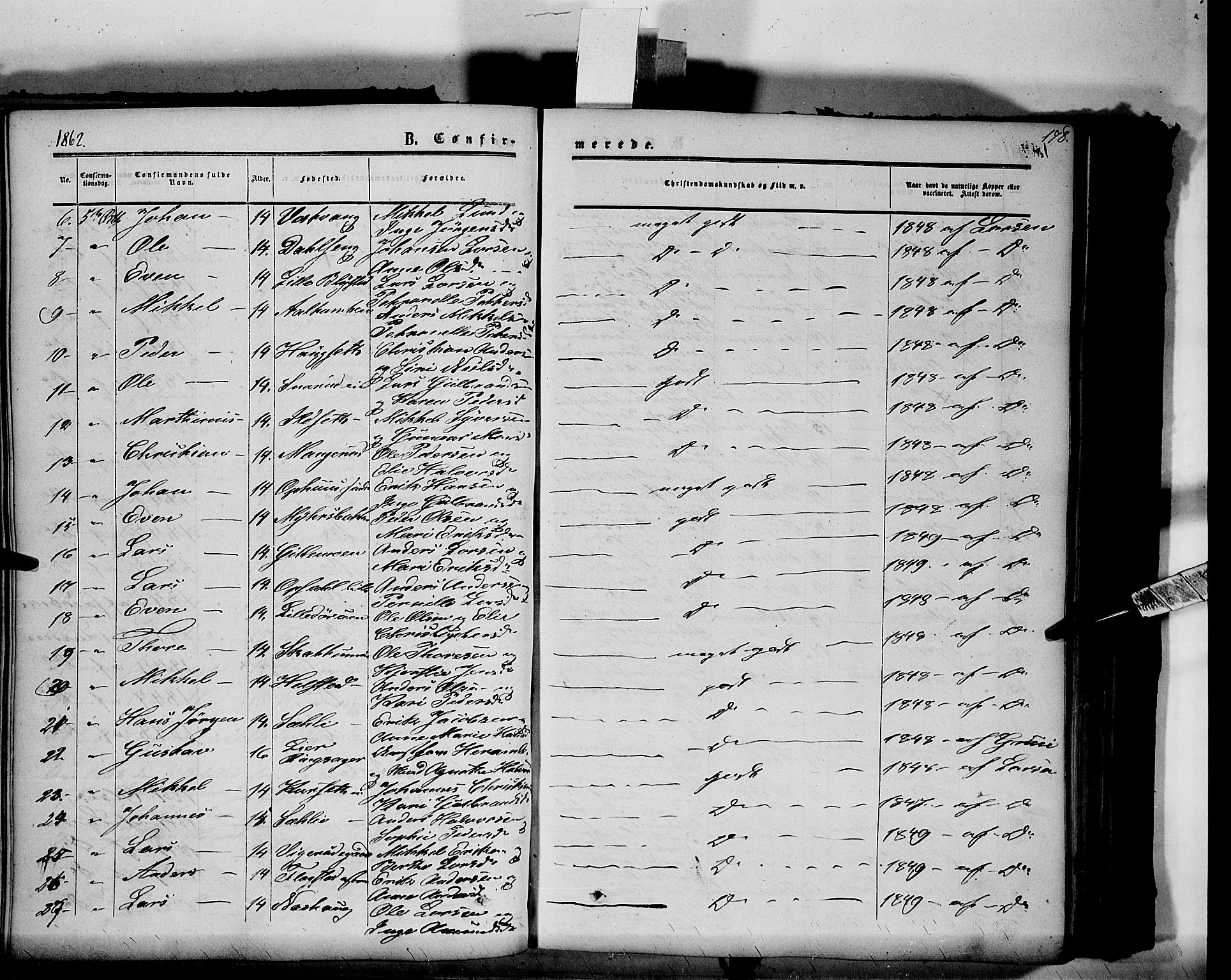 Vang prestekontor, Hedmark, AV/SAH-PREST-008/H/Ha/Haa/L0012: Parish register (official) no. 12, 1855-1870, p. 178