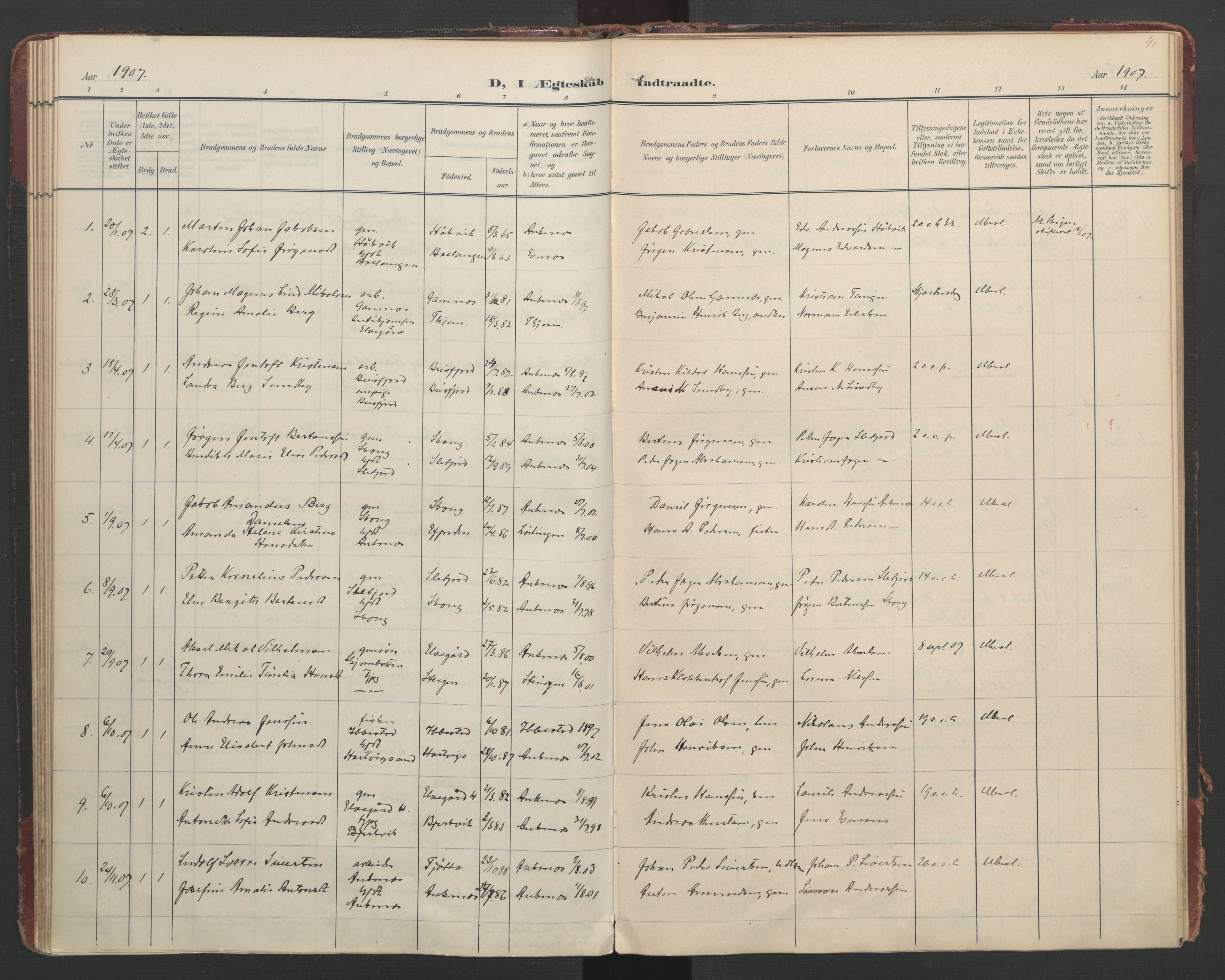 Ministerialprotokoller, klokkerbøker og fødselsregistre - Nordland, AV/SAT-A-1459/866/L0942: Parish register (official) no. 866A05, 1901-1928, p. 41