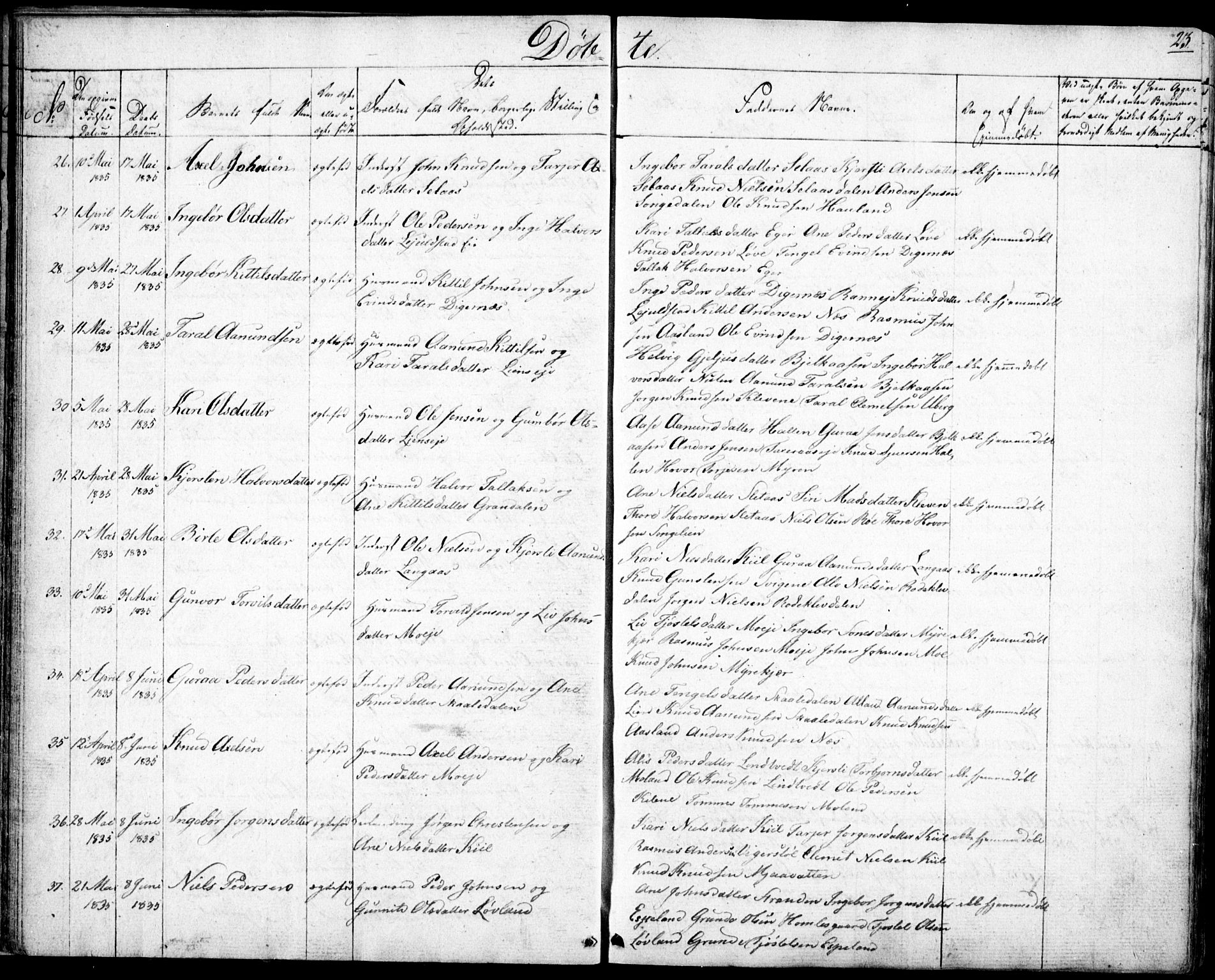 Gjerstad sokneprestkontor, AV/SAK-1111-0014/F/Fb/Fbb/L0002: Parish register (copy) no. B 2, 1831-1862, p. 23