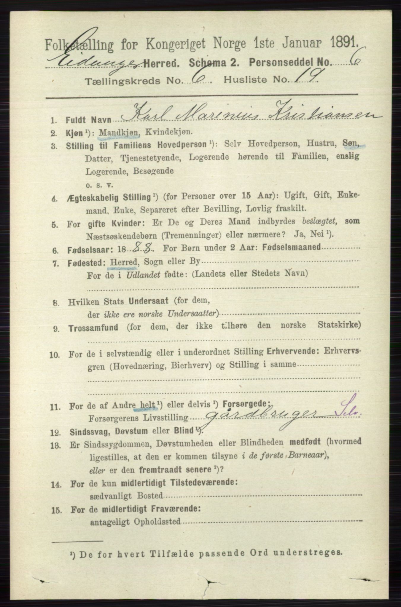 RA, 1891 census for 0813 Eidanger, 1891, p. 2706