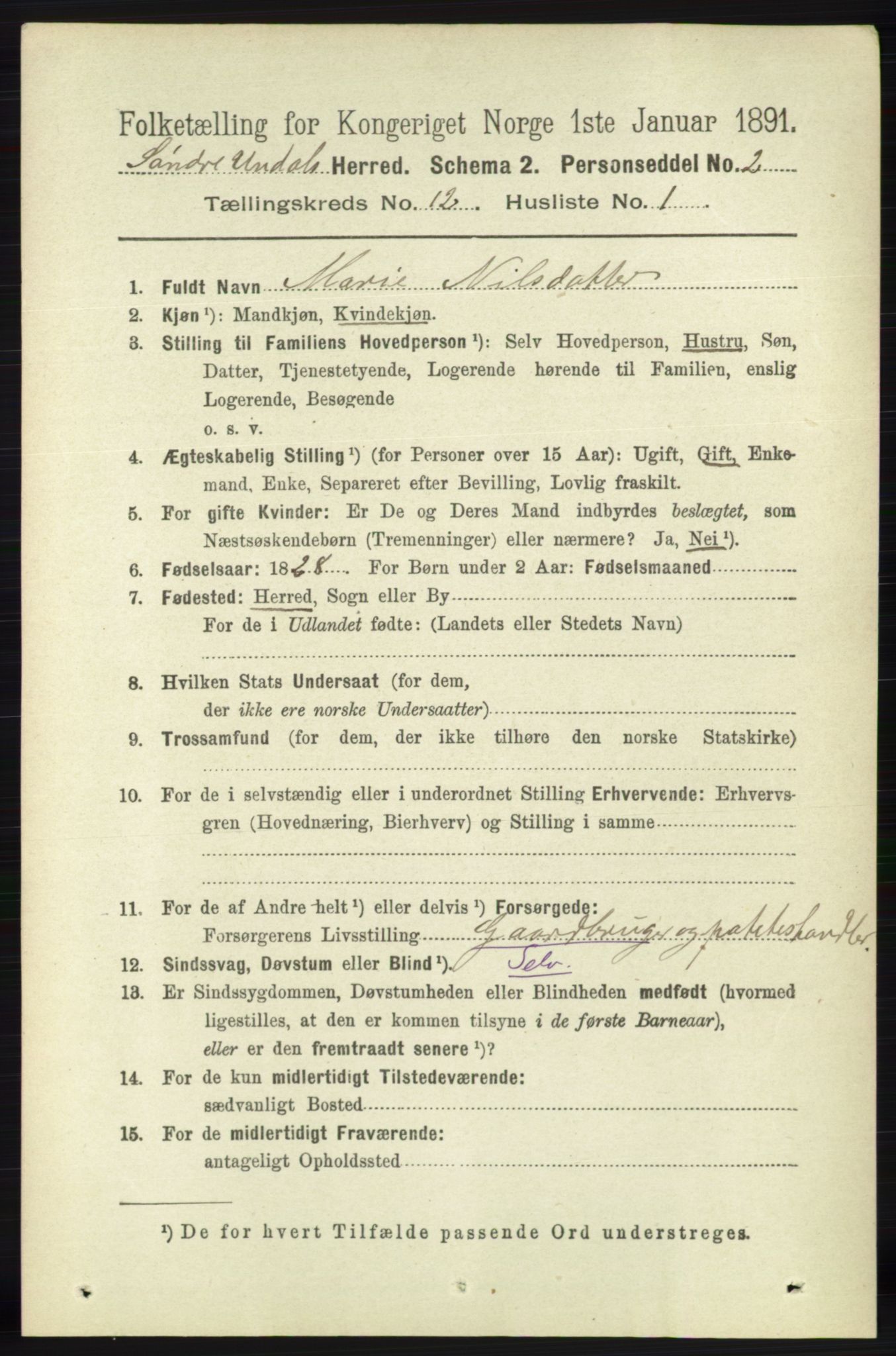 RA, 1891 census for 1029 Sør-Audnedal, 1891, p. 5502