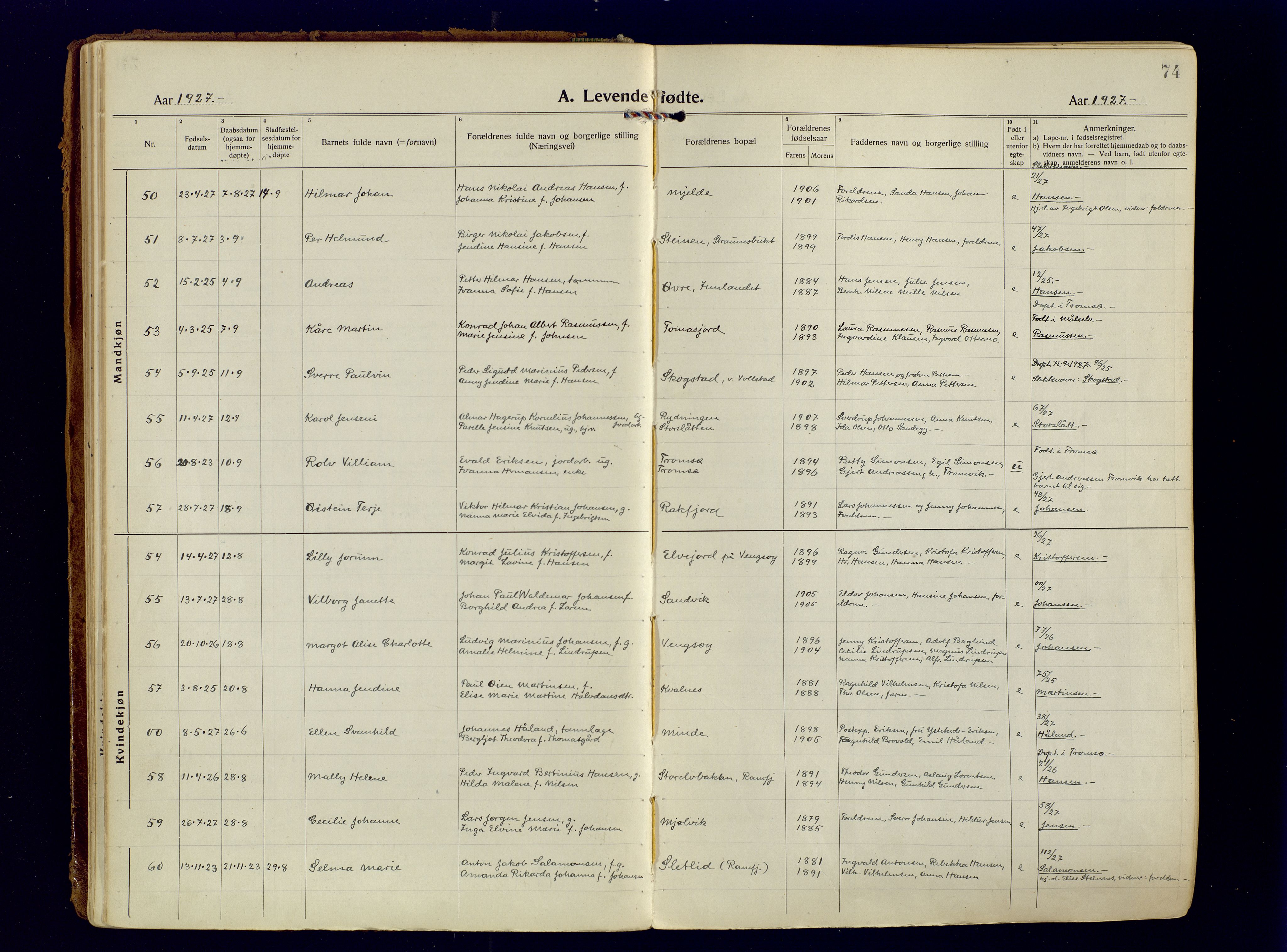 Tromsøysund sokneprestkontor, AV/SATØ-S-1304/G/Ga/L0009kirke: Parish register (official) no. 9, 1922-1934, p. 74