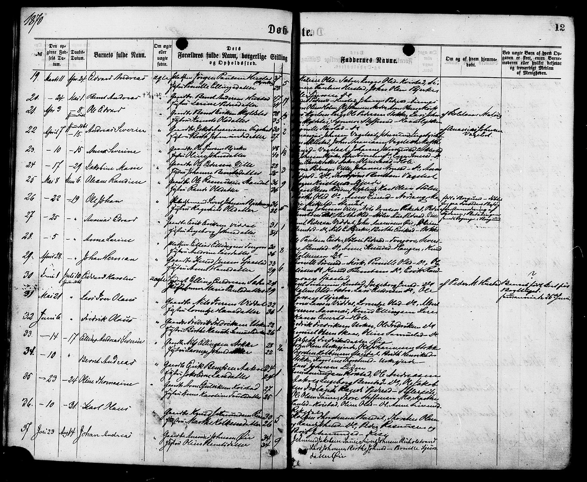 Ministerialprotokoller, klokkerbøker og fødselsregistre - Møre og Romsdal, SAT/A-1454/515/L0210: Parish register (official) no. 515A06, 1868-1885, p. 12