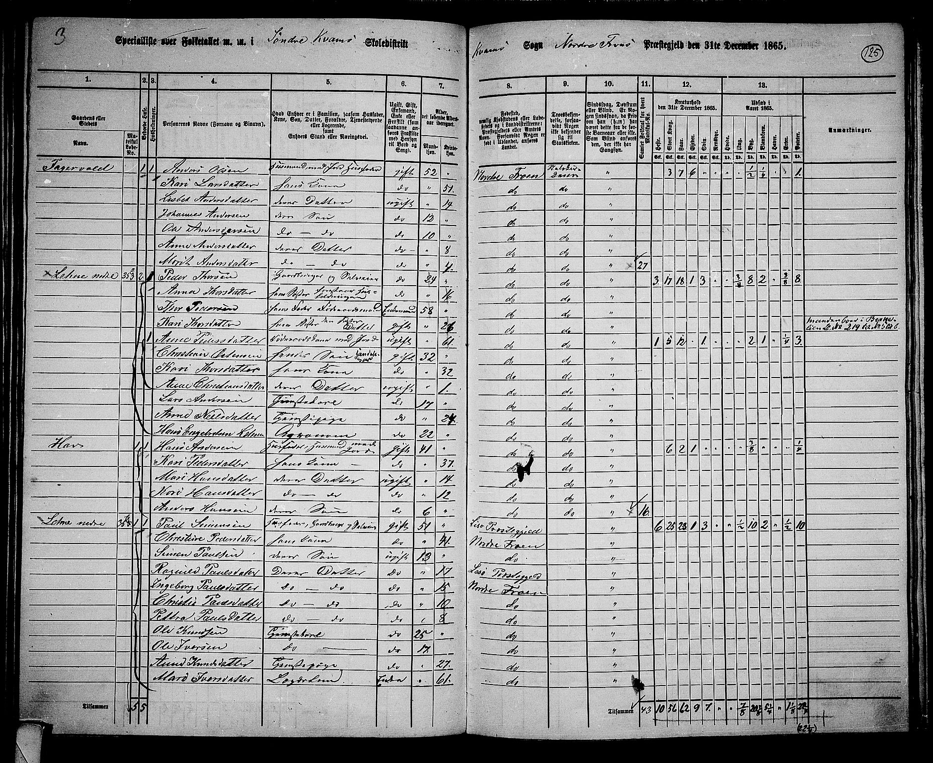 RA, 1865 census for Nord-Fron, 1865, p. 119