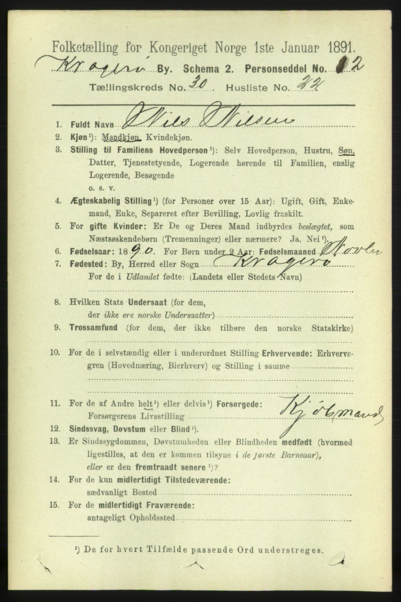 RA, 1891 census for 0801 Kragerø, 1891, p. 5700