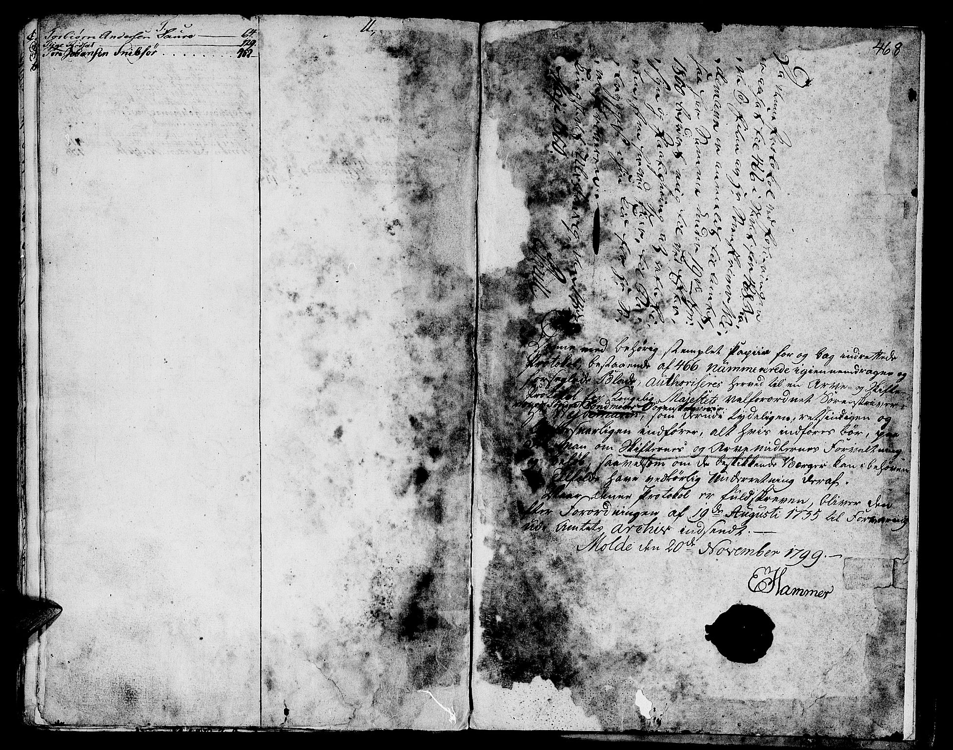 Søre Sunnmøre sorenskriveri, AV/SAT-A-4122/1/3/3A/L0001: Skifte- / Skifteutloddings- / Skifteslutningsprotokollar, 1799-1806, p. 467b-468a