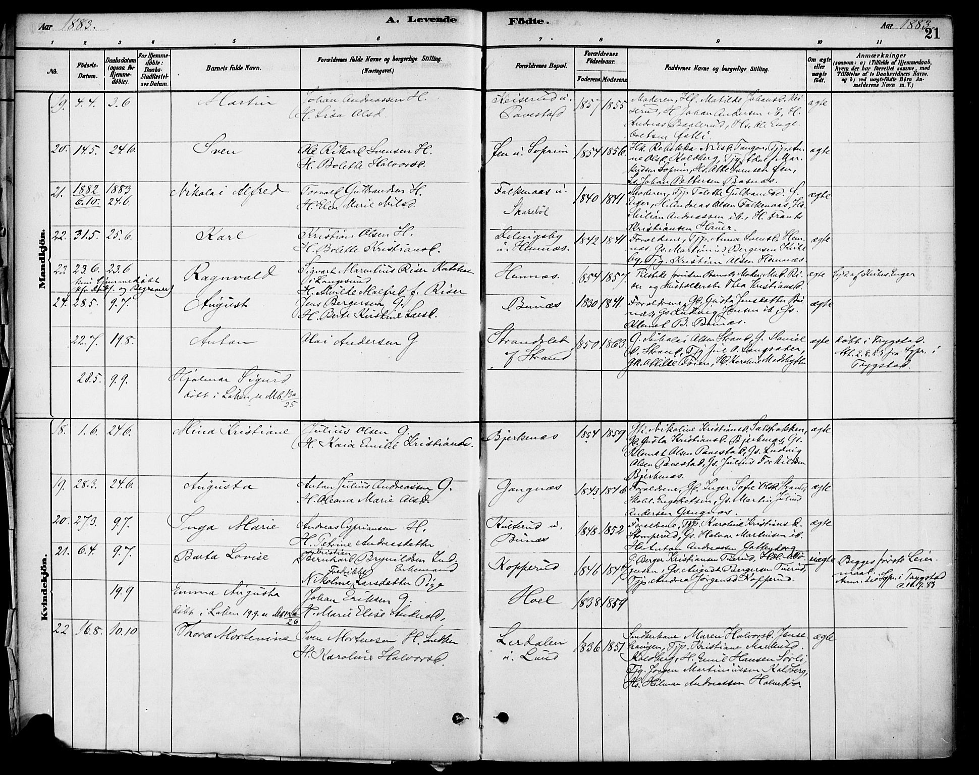 Høland prestekontor Kirkebøker, SAO/A-10346a/F/Fb/L0001: Parish register (official) no. II 1, 1880-1897, p. 21