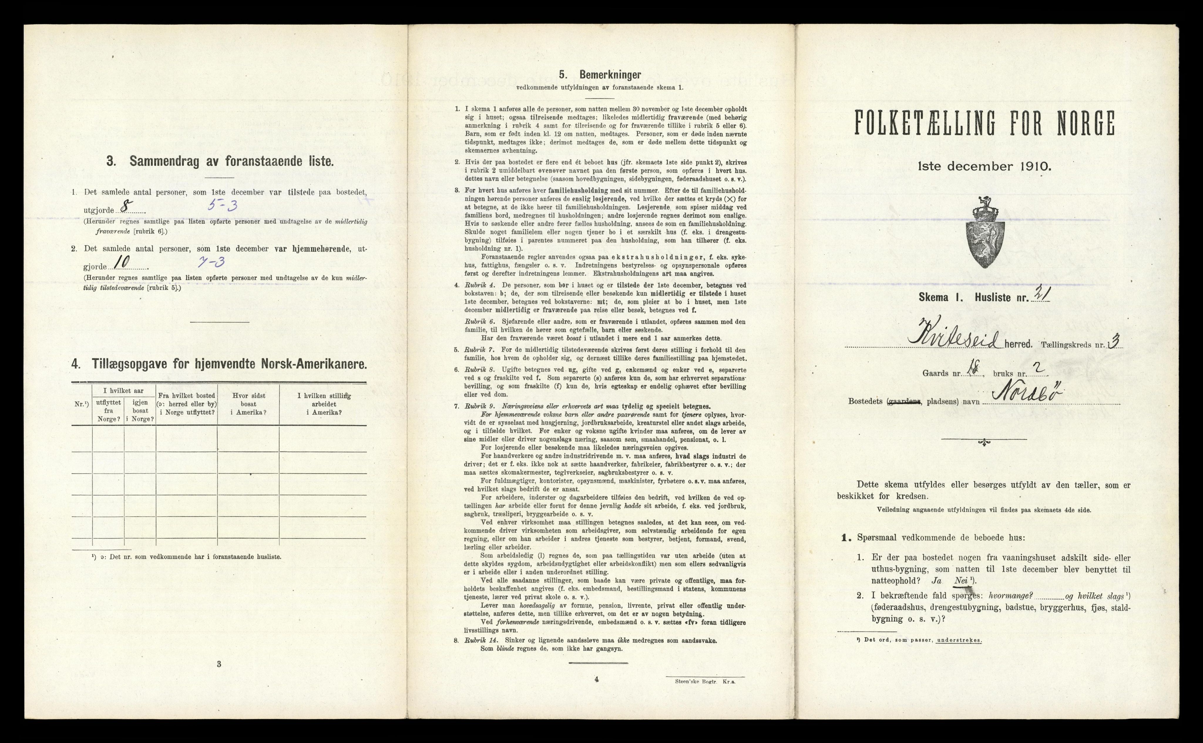 RA, 1910 census for Kviteseid, 1910, p. 332