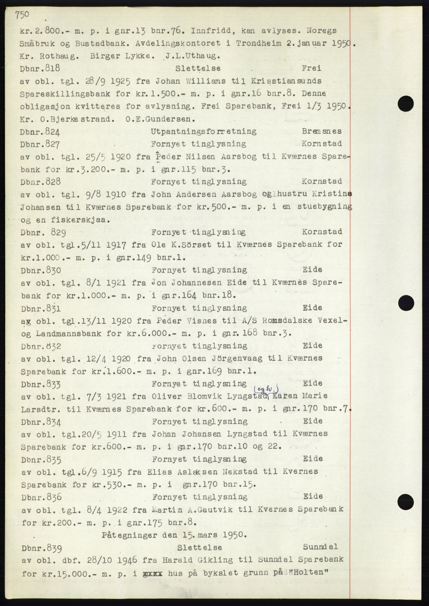 Nordmøre sorenskriveri, AV/SAT-A-4132/1/2/2Ca: Mortgage book no. C82b, 1946-1951, Diary no: : 818/1950