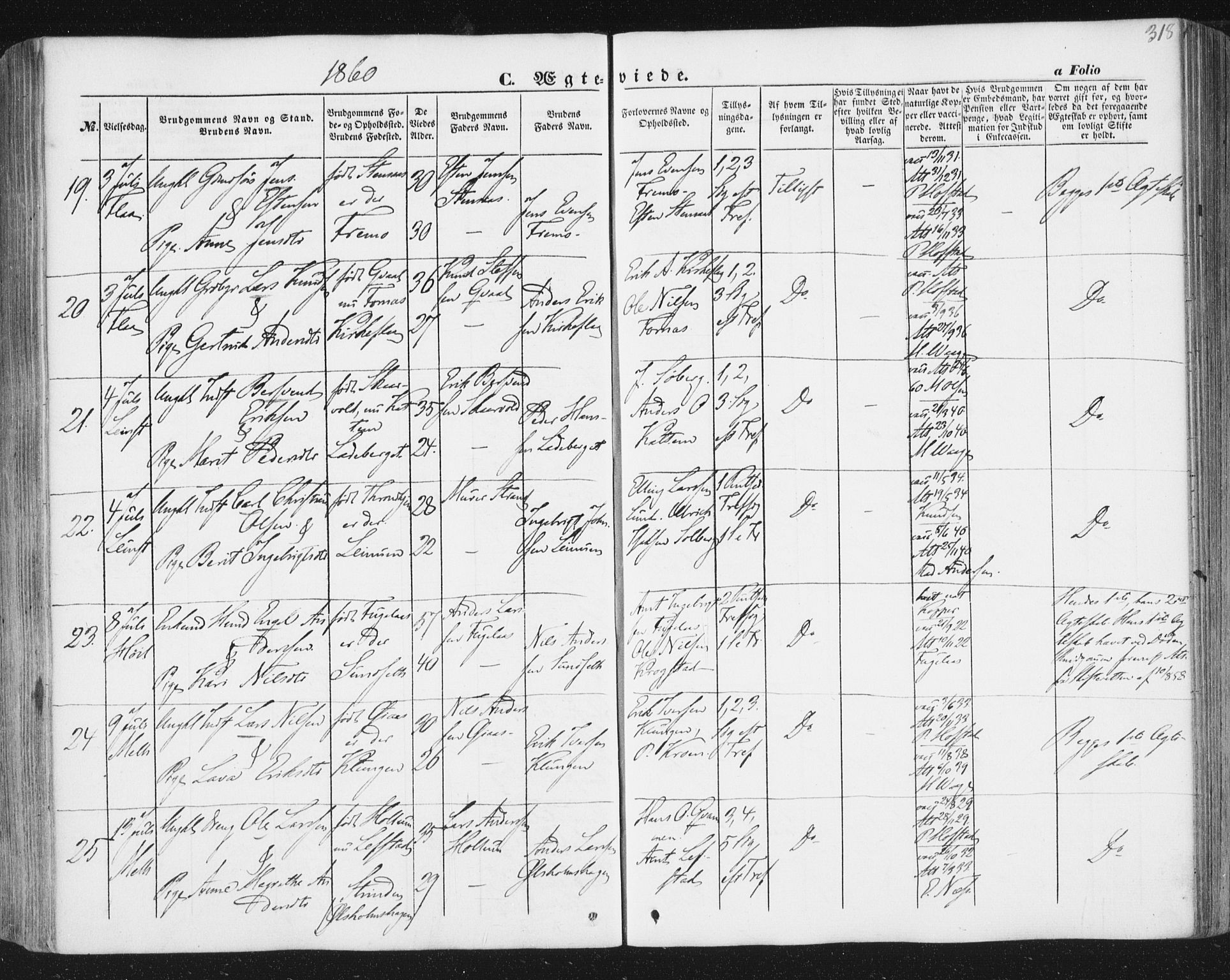 Ministerialprotokoller, klokkerbøker og fødselsregistre - Sør-Trøndelag, SAT/A-1456/691/L1076: Parish register (official) no. 691A08, 1852-1861, p. 318
