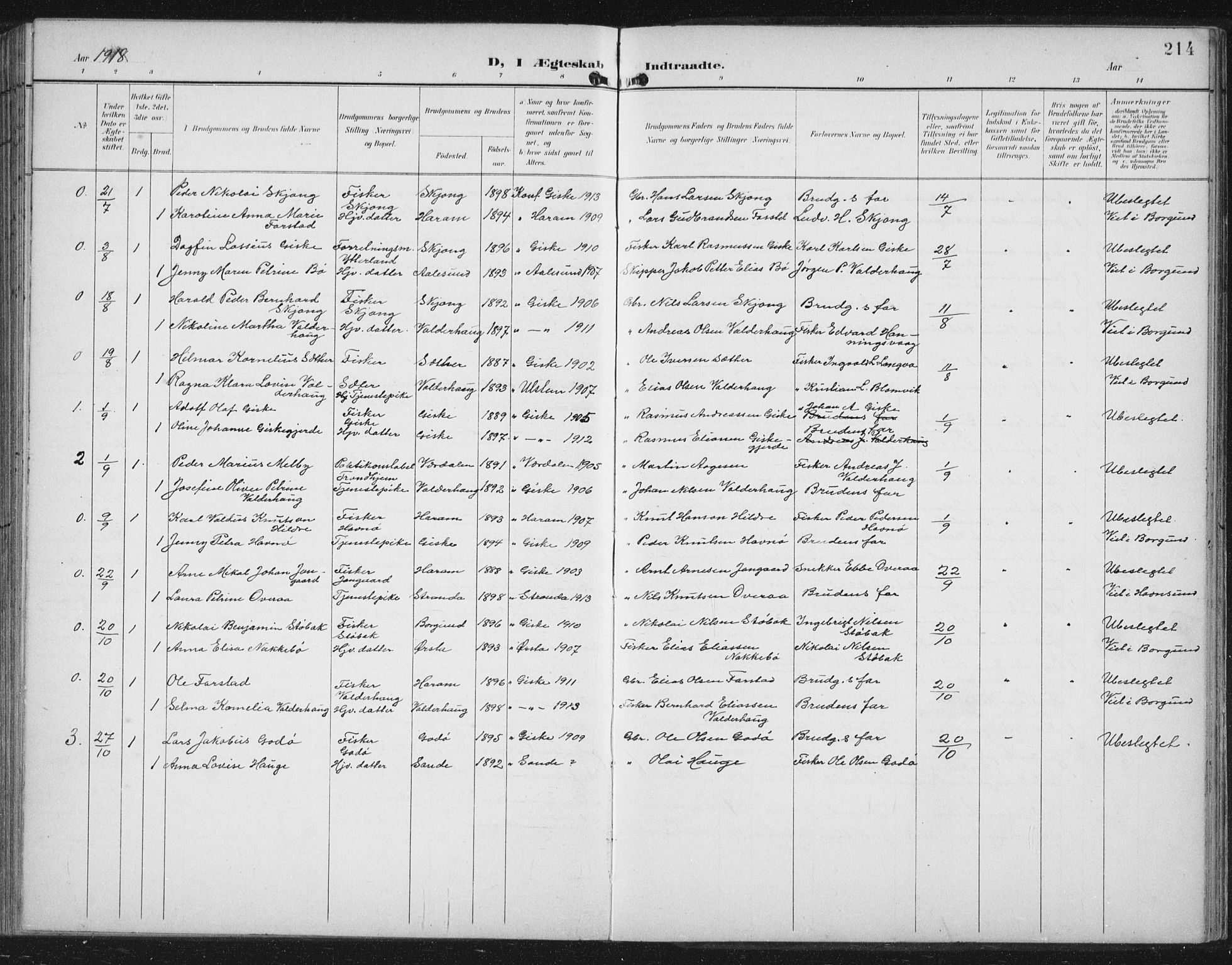 Ministerialprotokoller, klokkerbøker og fødselsregistre - Møre og Romsdal, AV/SAT-A-1454/534/L0489: Parish register (copy) no. 534C01, 1899-1941, p. 214