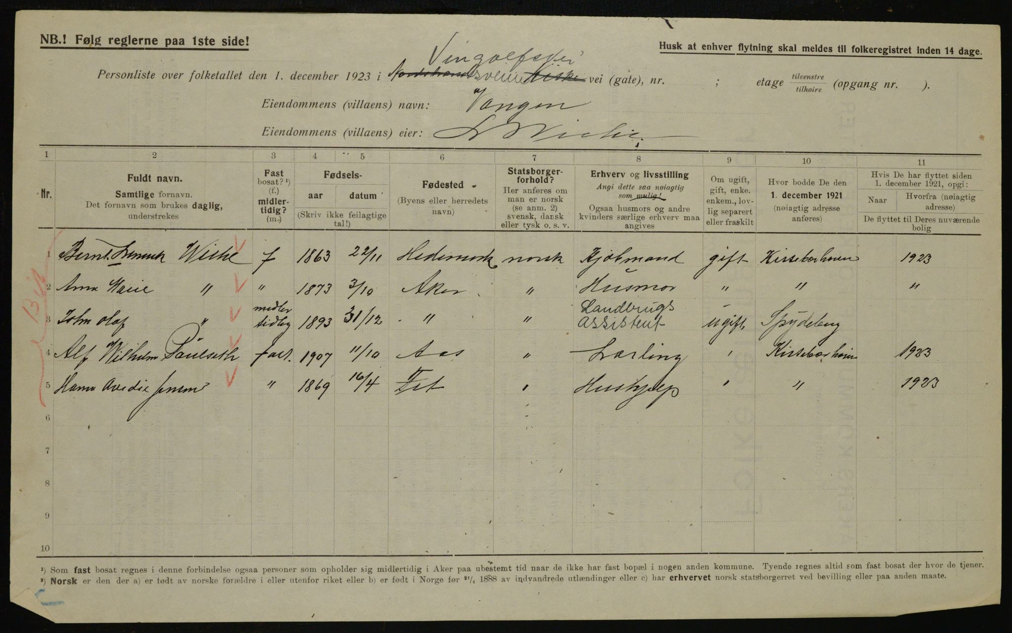 , Municipal Census 1923 for Aker, 1923, p. 46742