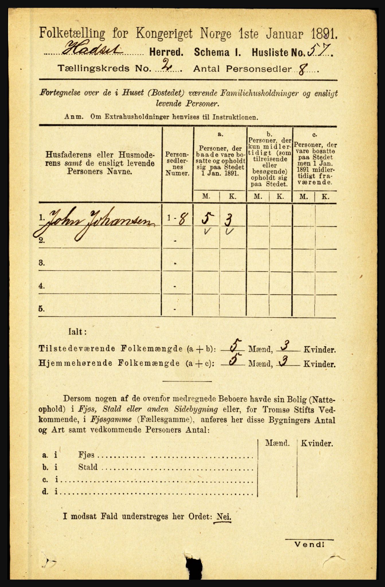 RA, 1891 census for 1866 Hadsel, 1891, p. 651