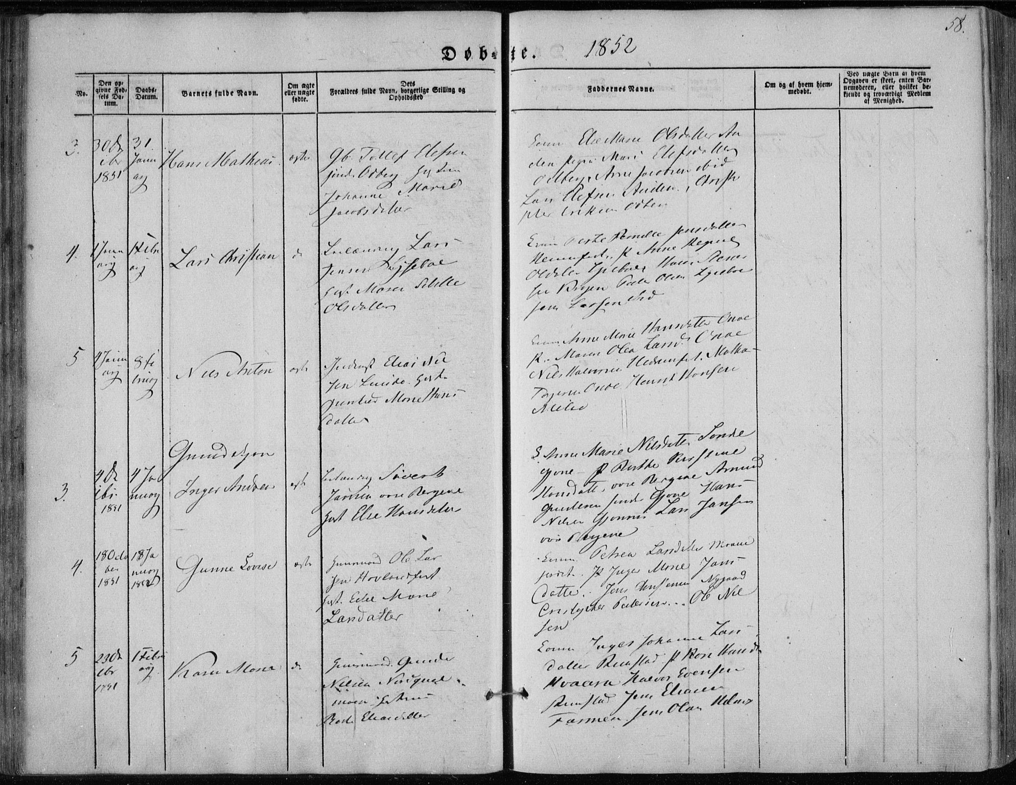 Hedrum kirkebøker, SAKO/A-344/F/Fa/L0006: Parish register (official) no. I 6, 1849-1857, p. 58