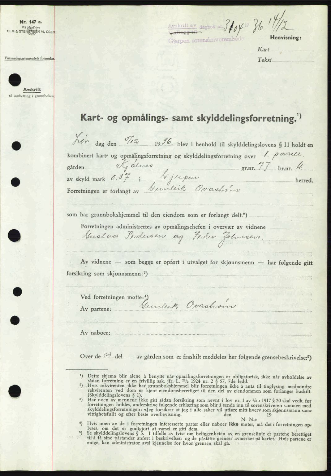 Gjerpen sorenskriveri, SAKO/A-216/G/Ga/Gae/L0067: Mortgage book no. A-66 - A-68, 1936-1937, Diary no: : 3104/1936