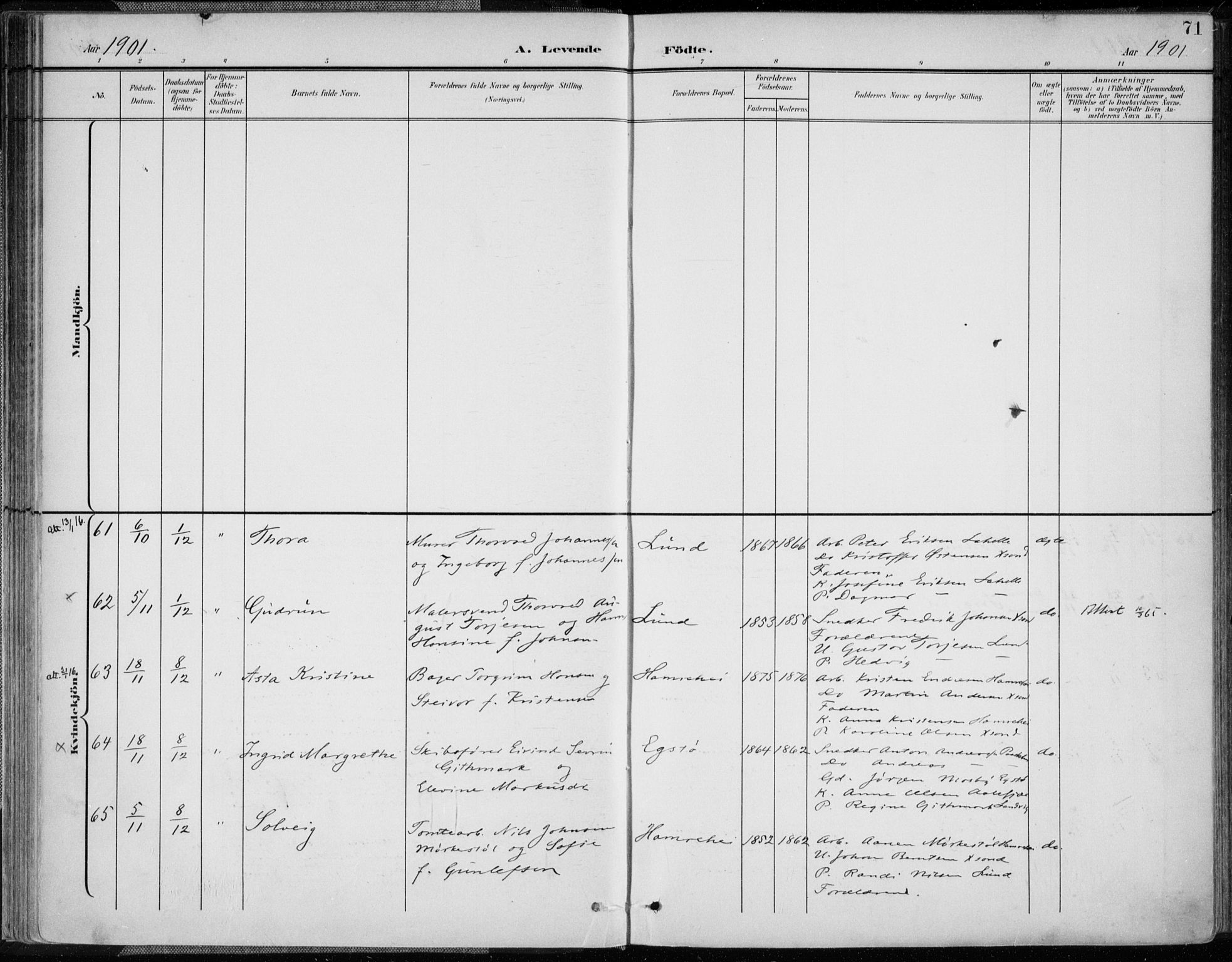 Oddernes sokneprestkontor, SAK/1111-0033/F/Fa/Faa/L0010: Parish register (official) no. A 10, 1897-1911, p. 71