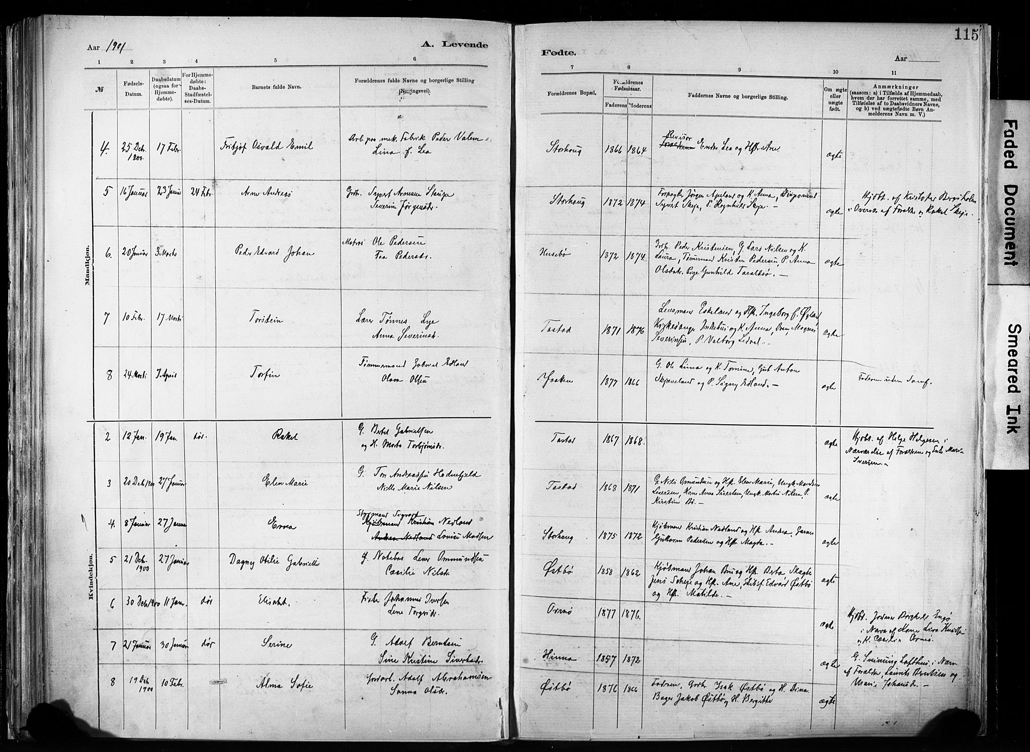 Hetland sokneprestkontor, SAST/A-101826/30/30BA/L0011: Parish register (official) no. A 11, 1884-1911, p. 115