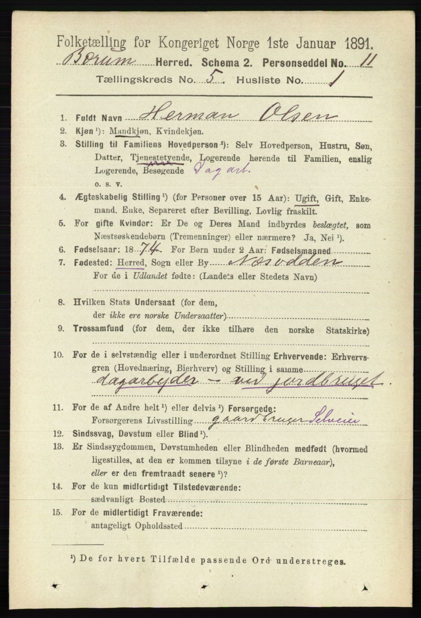 RA, 1891 census for 0219 Bærum, 1891, p. 3012