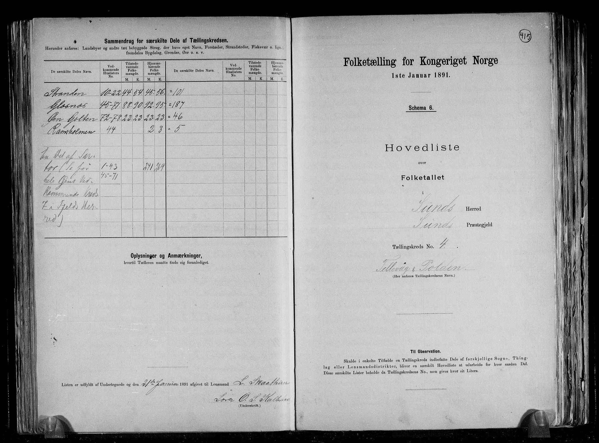 RA, 1891 census for 1245 Sund, 1891, p. 11