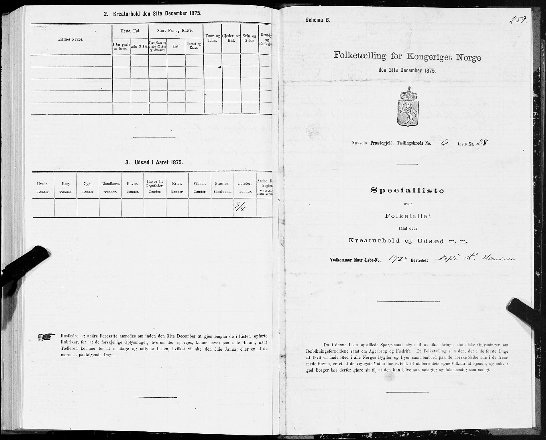 SAT, 1875 census for 1543P Nesset, 1875, p. 3259