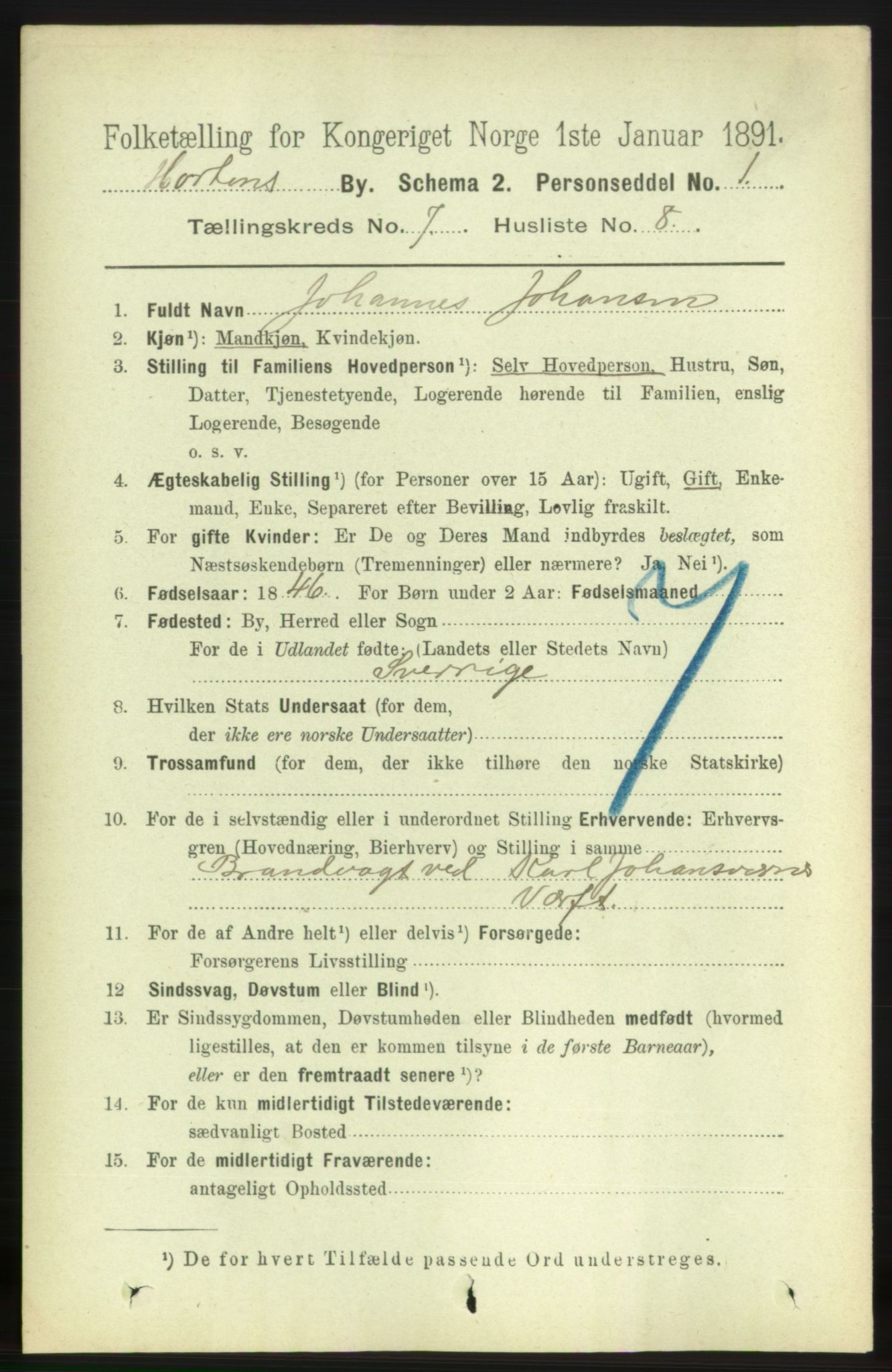 RA, 1891 census for 0703 Horten, 1891, p. 4470