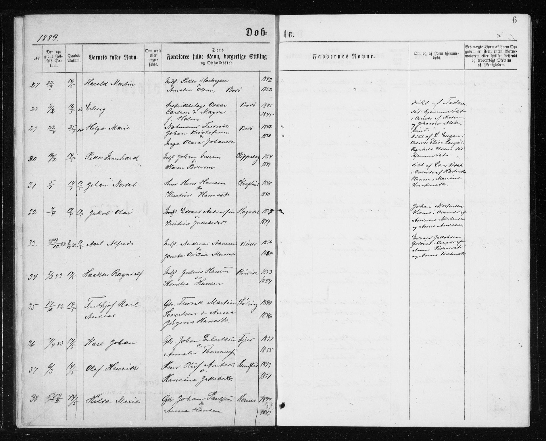 Ministerialprotokoller, klokkerbøker og fødselsregistre - Nordland, SAT/A-1459/801/L0031: Parish register (copy) no. 801C06, 1883-1887, p. 6