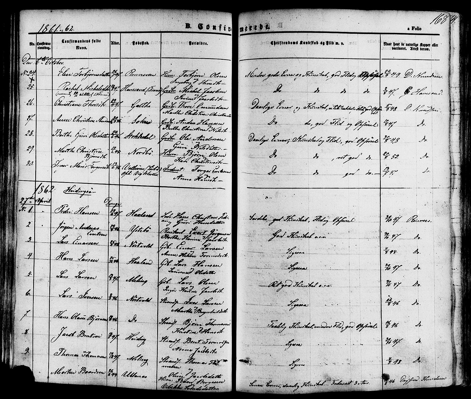 Rennesøy sokneprestkontor, SAST/A -101827/H/Ha/Haa/L0006: Parish register (official) no. A 6, 1860-1878, p. 168