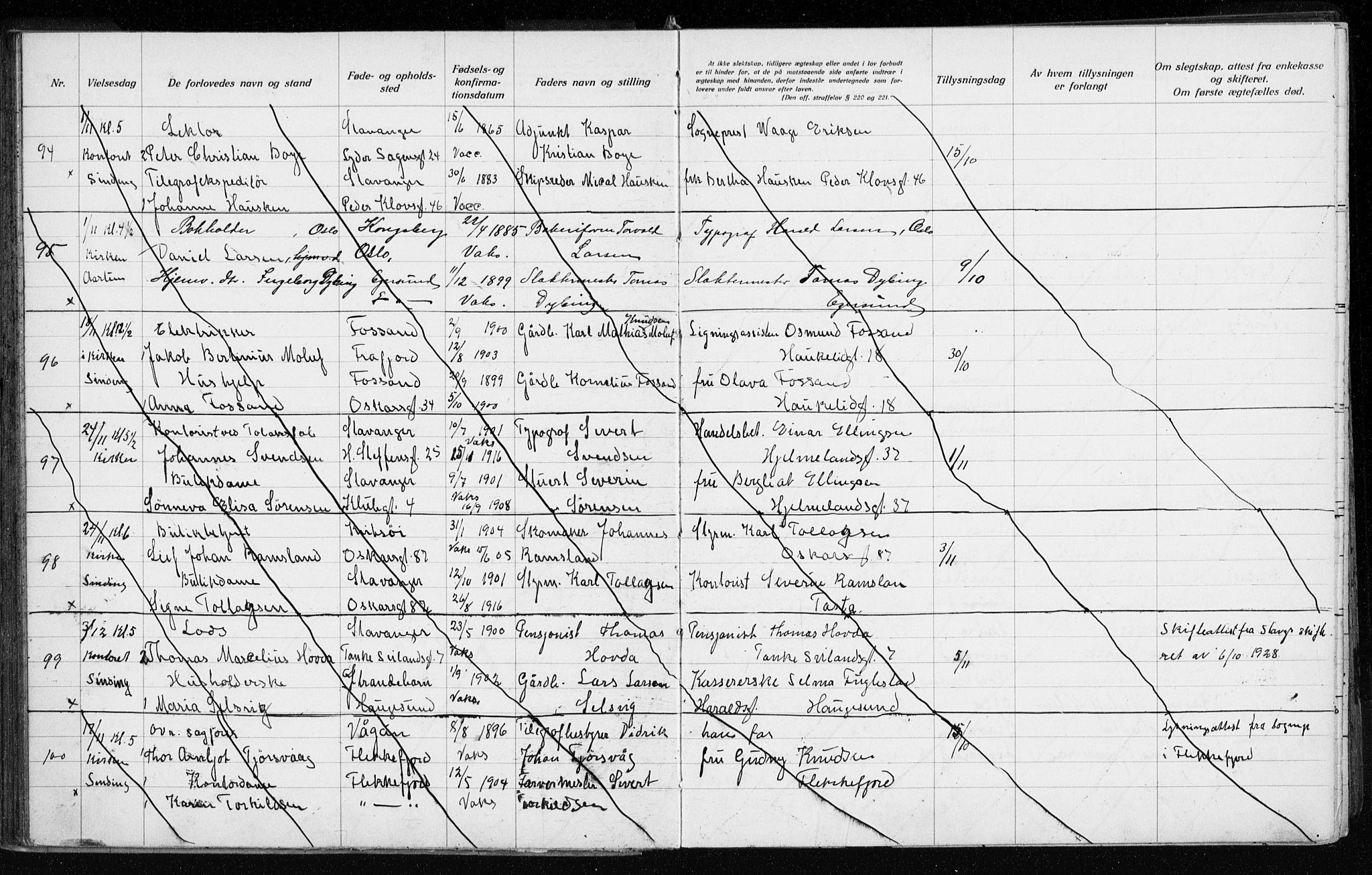 Domkirken sokneprestkontor, AV/SAST-A-101812/001/70/705BA/L0007: Banns register no. 705.BA.7, 1924-1936