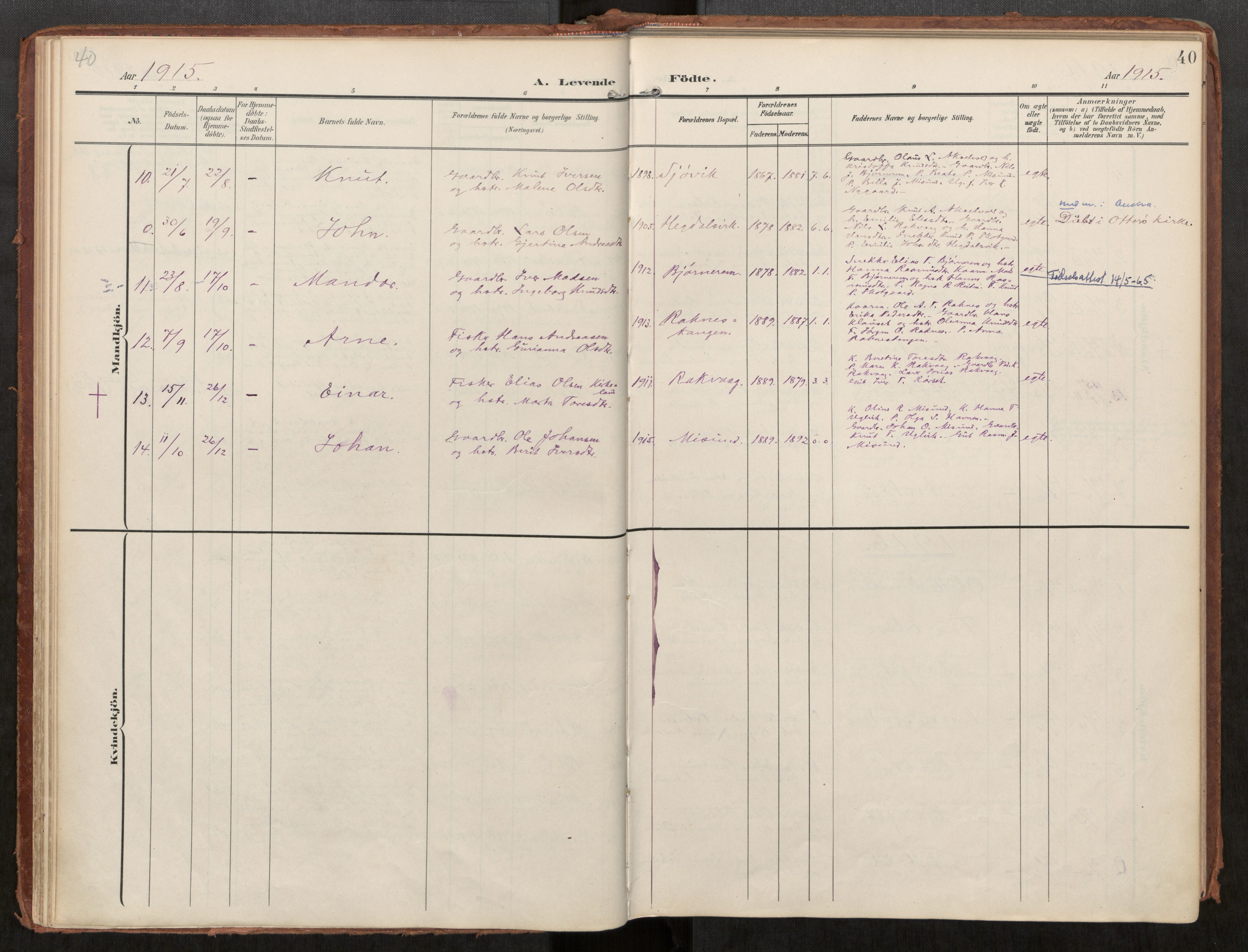 Ministerialprotokoller, klokkerbøker og fødselsregistre - Møre og Romsdal, AV/SAT-A-1454/563/L0740: Parish register (official) no. 563A02, 1903-1923, p. 40