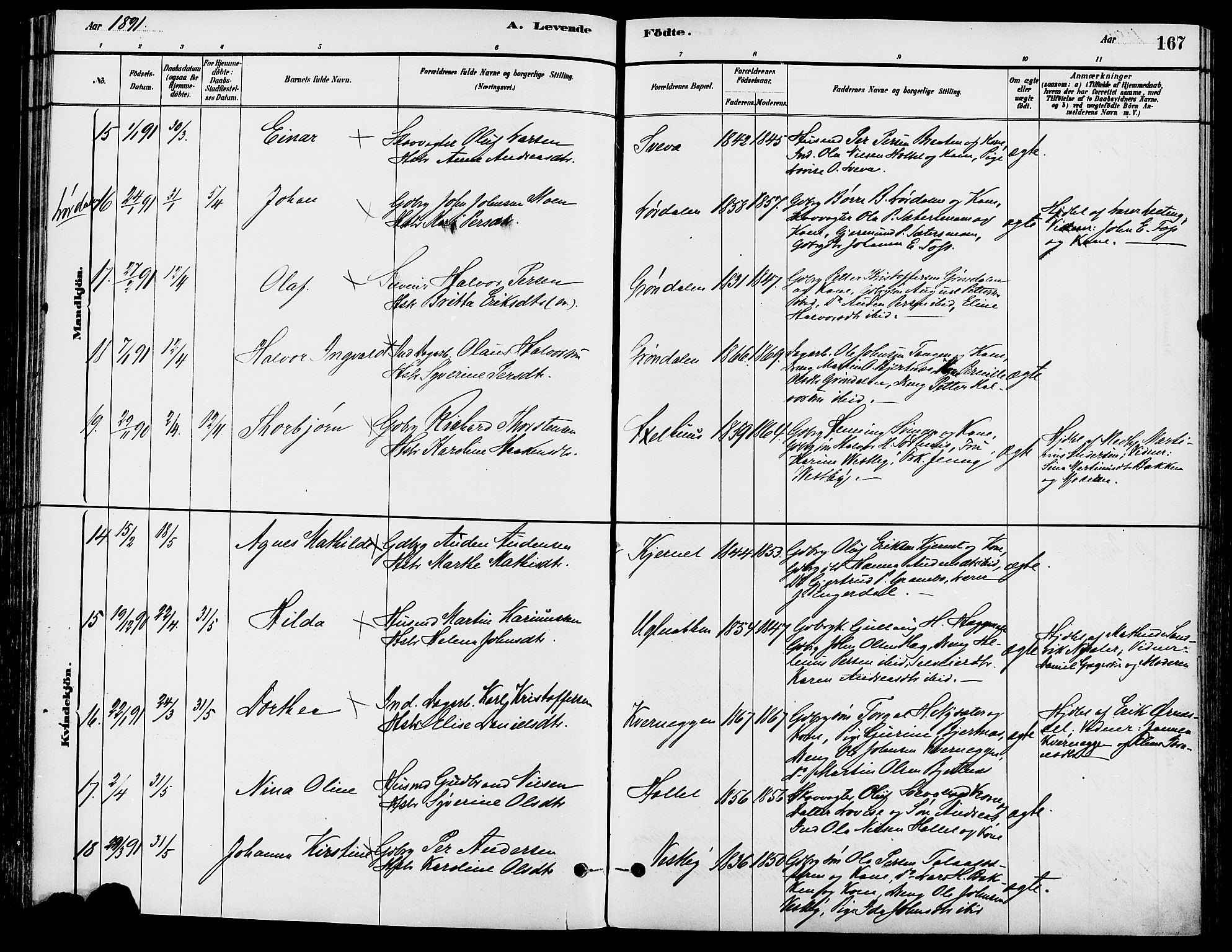 Trysil prestekontor, AV/SAH-PREST-046/H/Ha/Haa/L0008: Parish register (official) no. 8, 1881-1897, p. 167