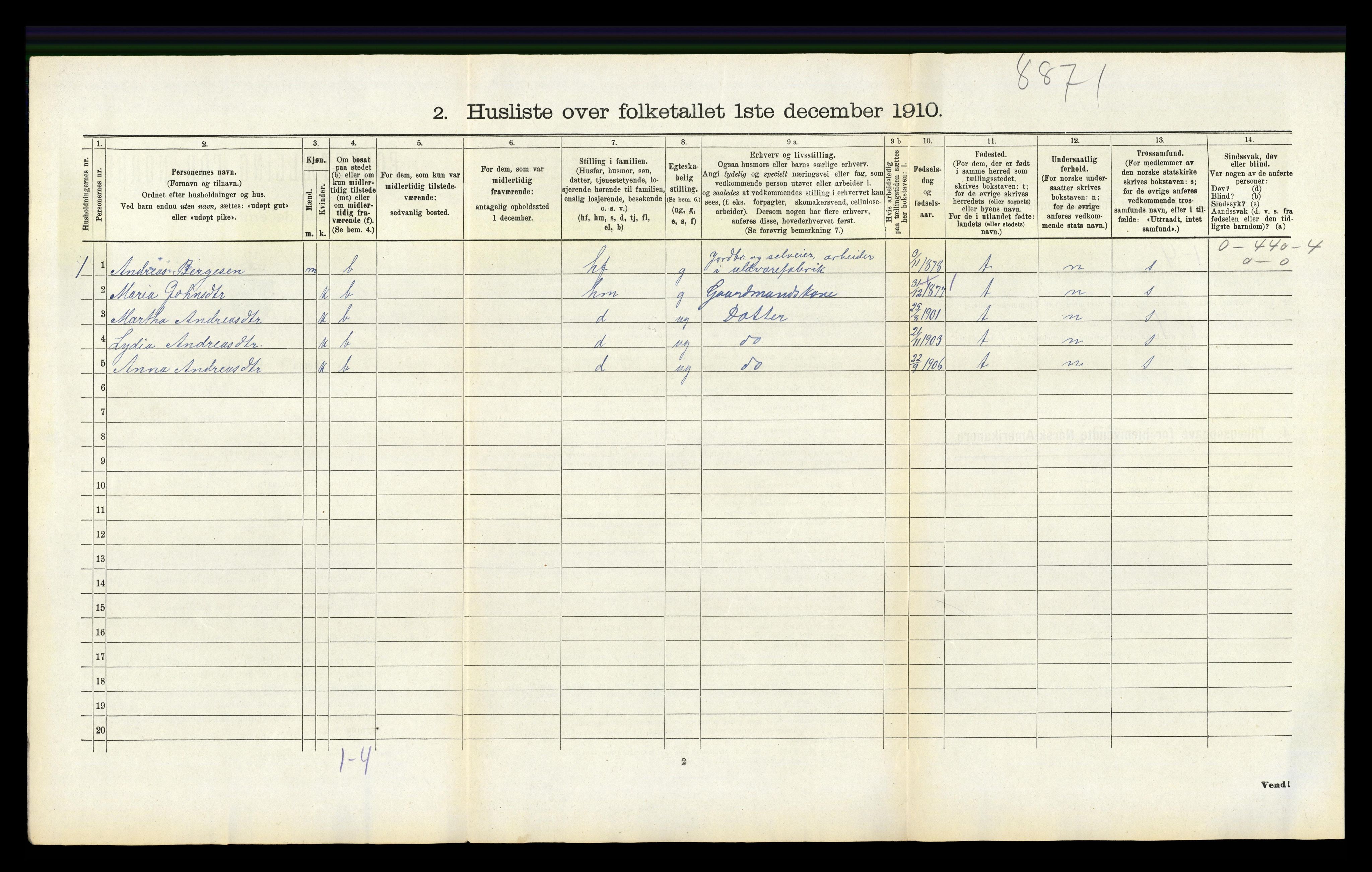 RA, 1910 census for Hamre, 1910, p. 219