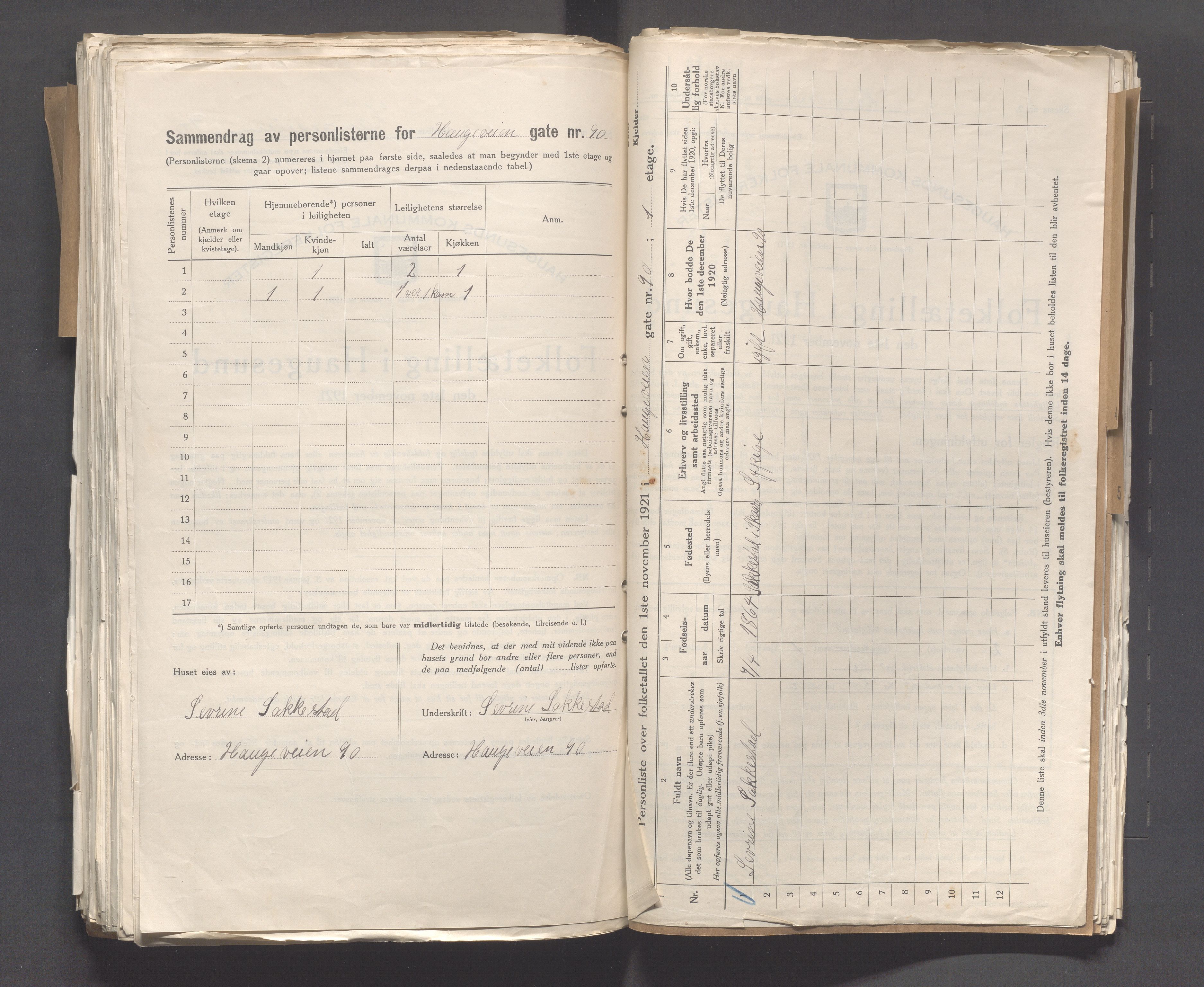 IKAR, Local census 1.11.1921 for Haugesund, 1921, p. 2165