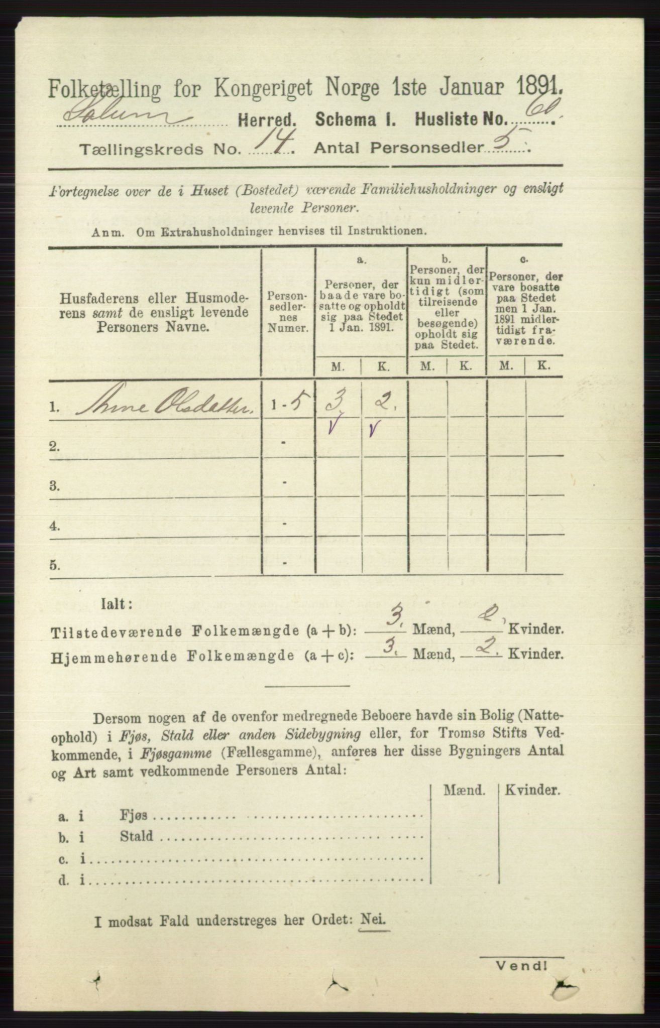 RA, 1891 census for 0818 Solum, 1891, p. 6355