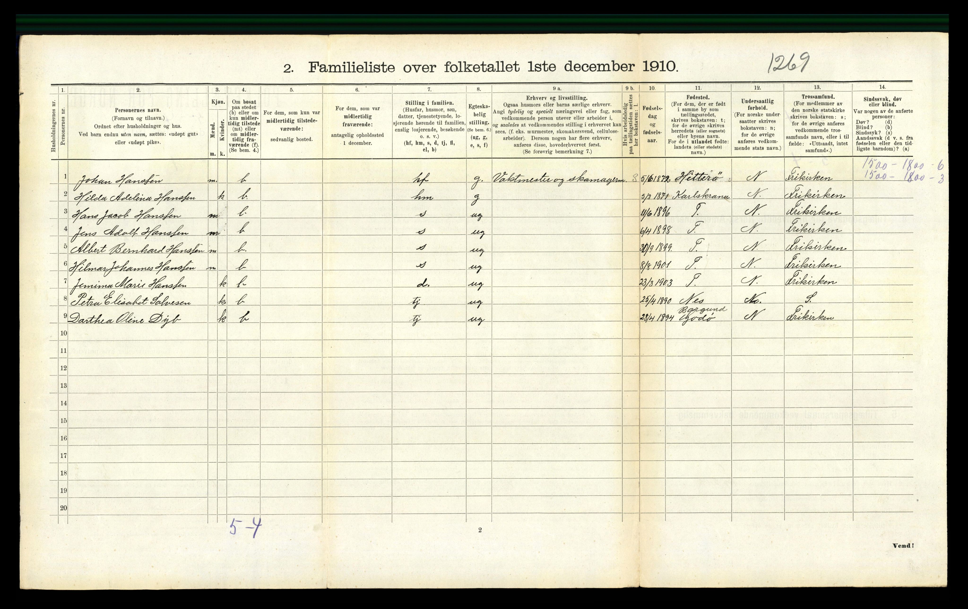 RA, 1910 census for Flekkefjord, 1910, p. 885