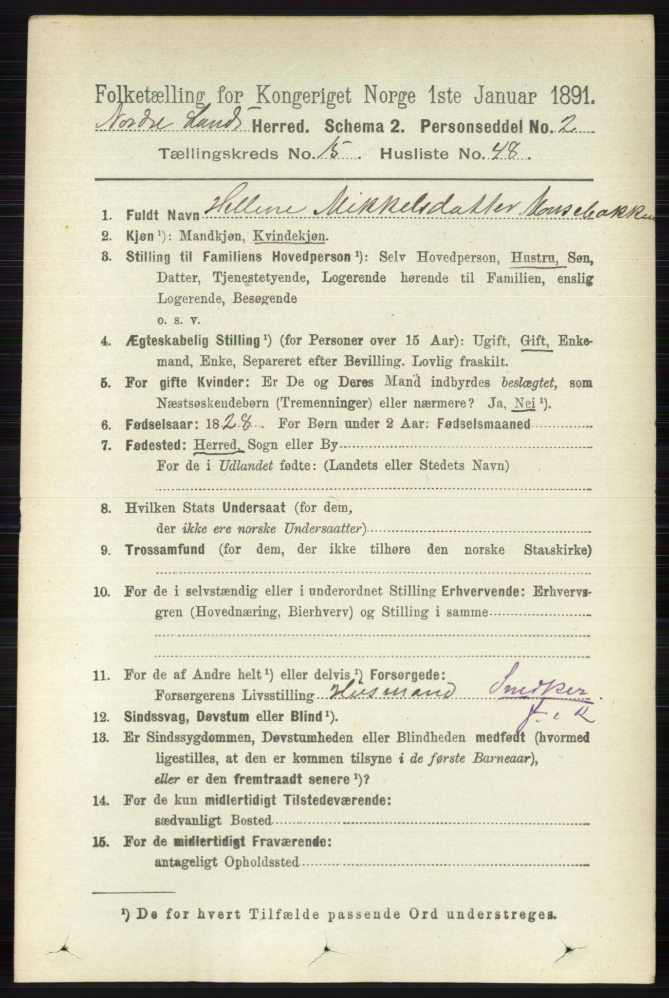 RA, 1891 census for 0538 Nordre Land, 1891, p. 4053