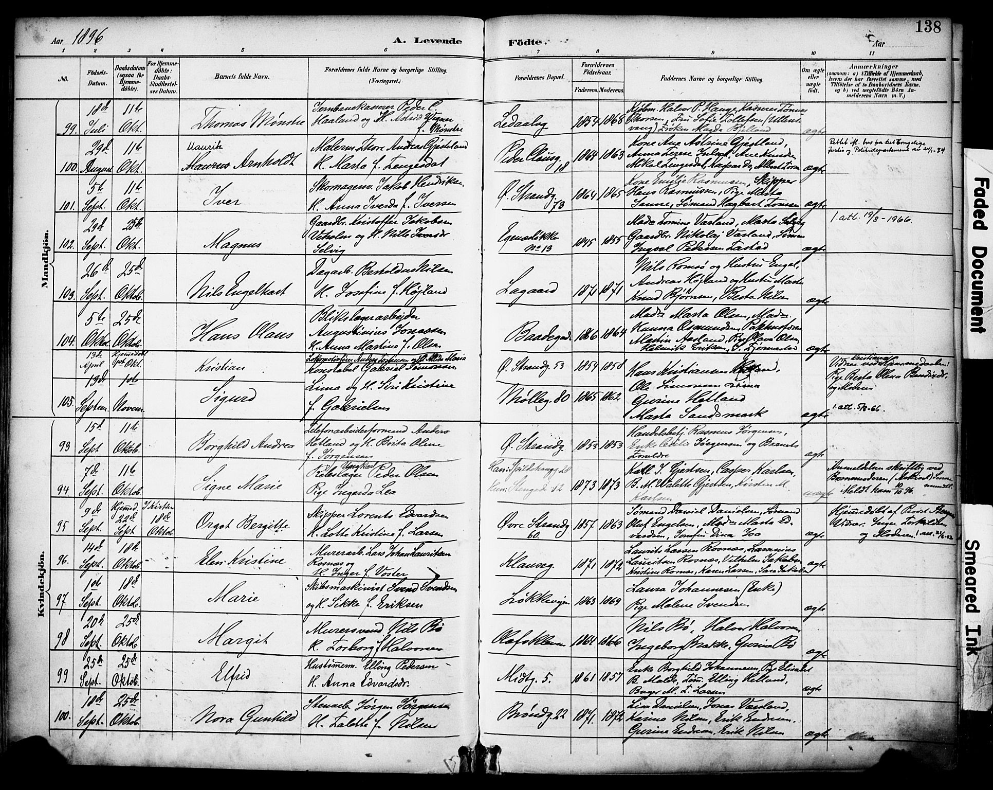 Domkirken sokneprestkontor, SAST/A-101812/001/30/30BA/L0030: Parish register (official) no. A 29, 1889-1902, p. 138