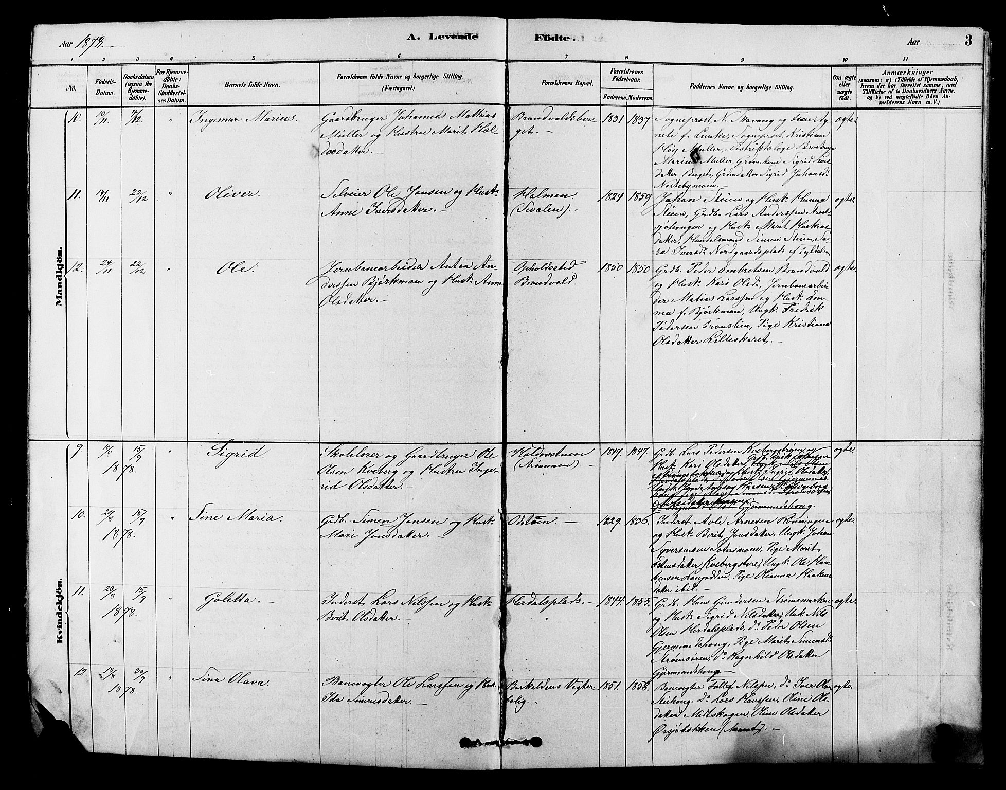 Alvdal prestekontor, SAH/PREST-060/H/Ha/Hab/L0003: Parish register (copy) no. 3, 1878-1907, p. 3