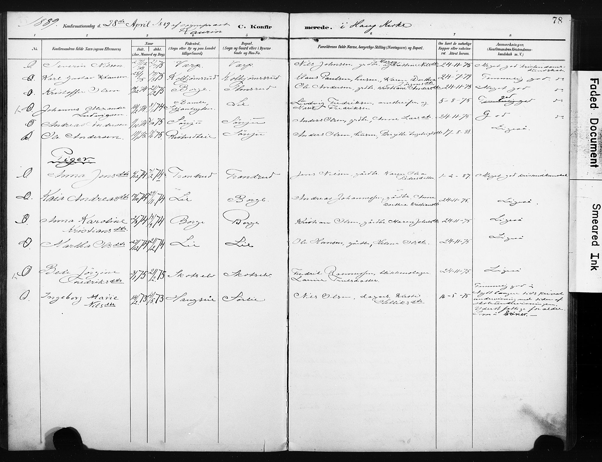 Eiker kirkebøker, SAKO/A-4/F/Fc/L0002: Parish register (official) no. III 2, 1889-1897, p. 78