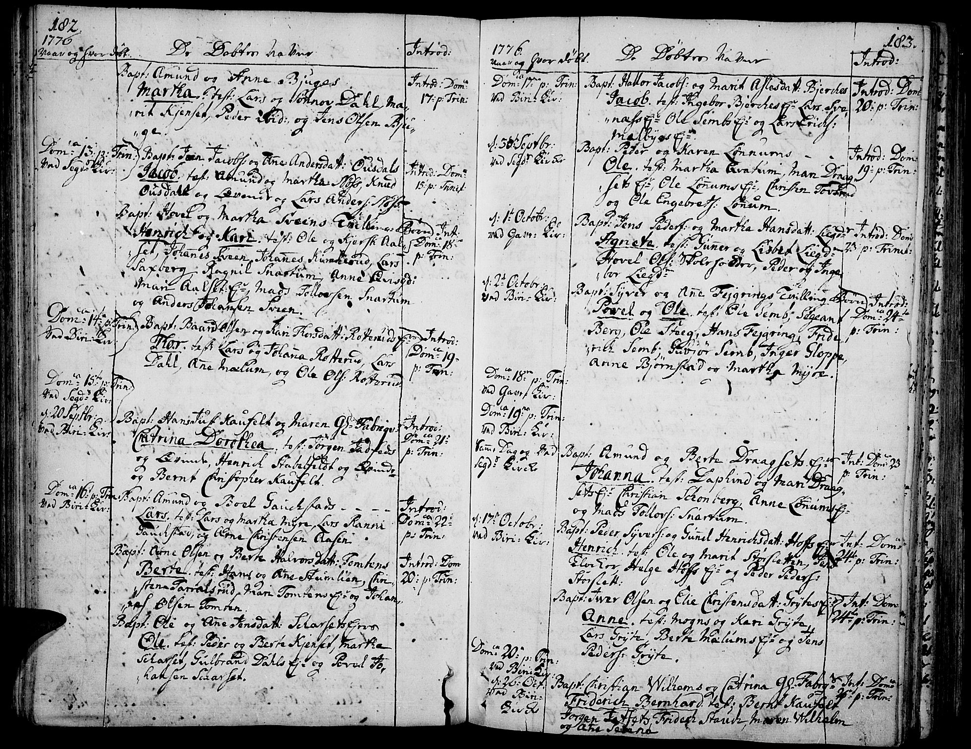 Biri prestekontor, AV/SAH-PREST-096/H/Ha/Haa/L0002: Parish register (official) no. 2, 1754-1789, p. 182-183