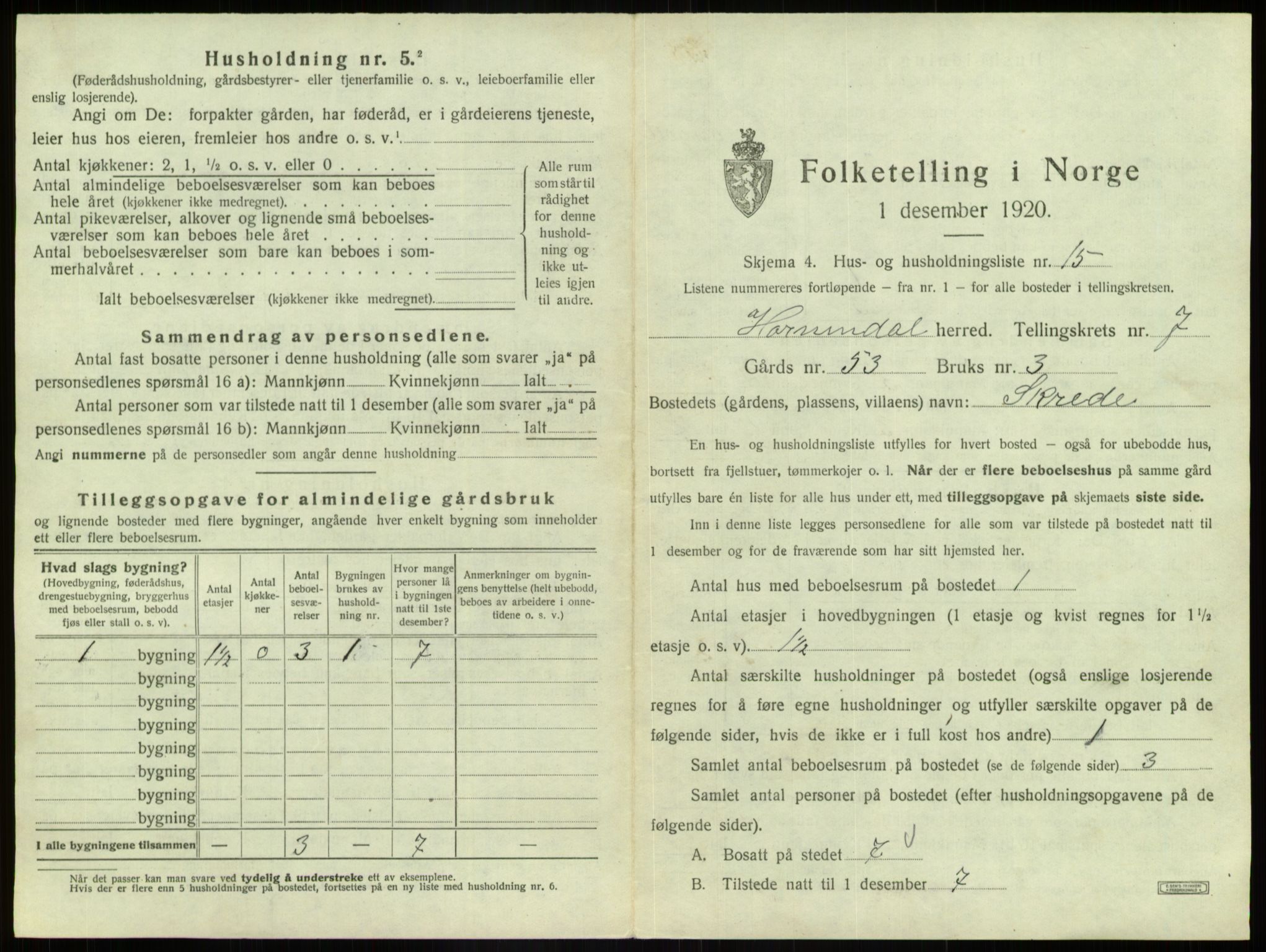 SAB, 1920 census for Hornindal, 1920, p. 501