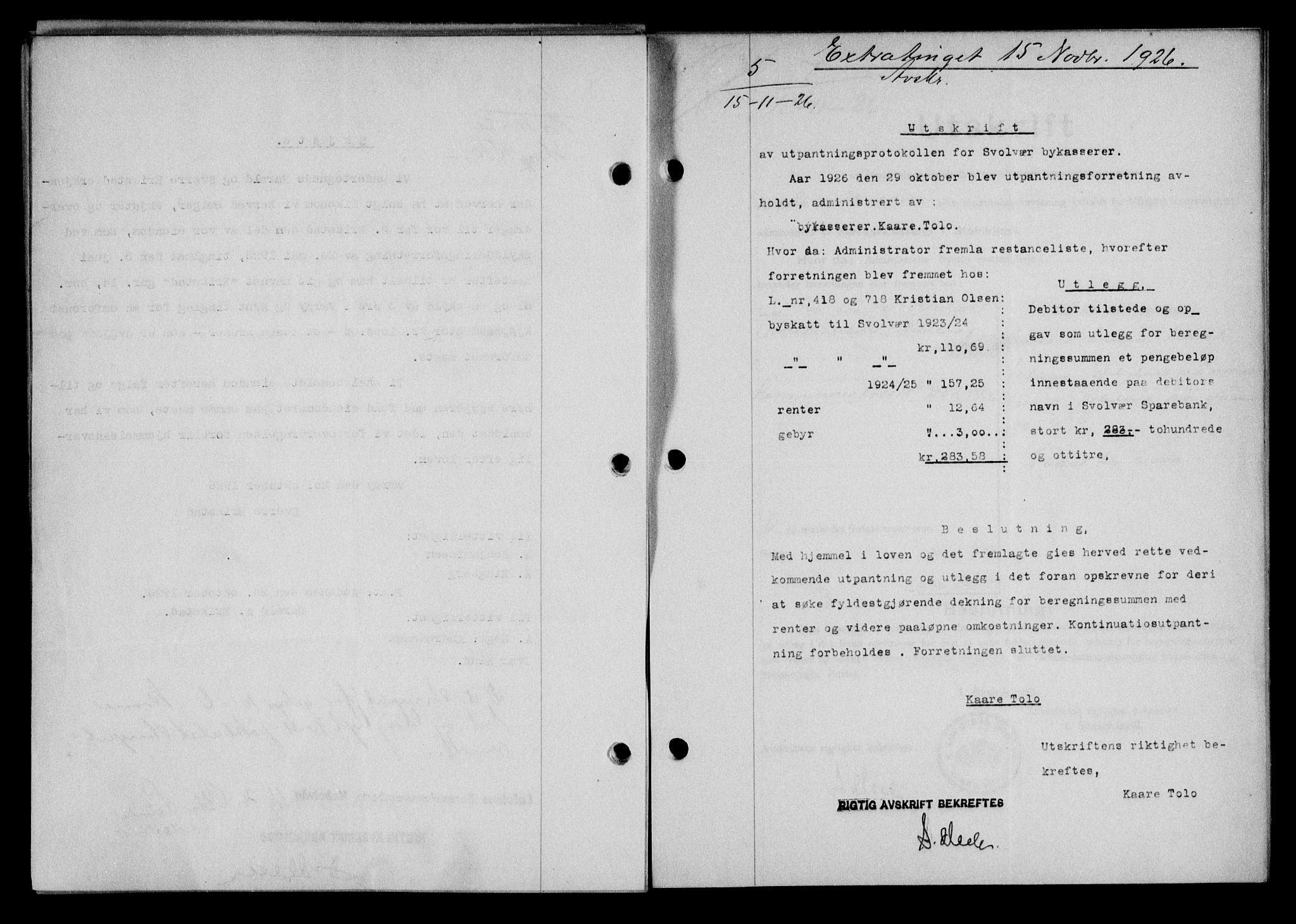 Lofoten sorenskriveri, SAT/A-0017/1/2/2C/L0014b: Mortgage book no. 14b, 1926-1926, Deed date: 15.11.1926