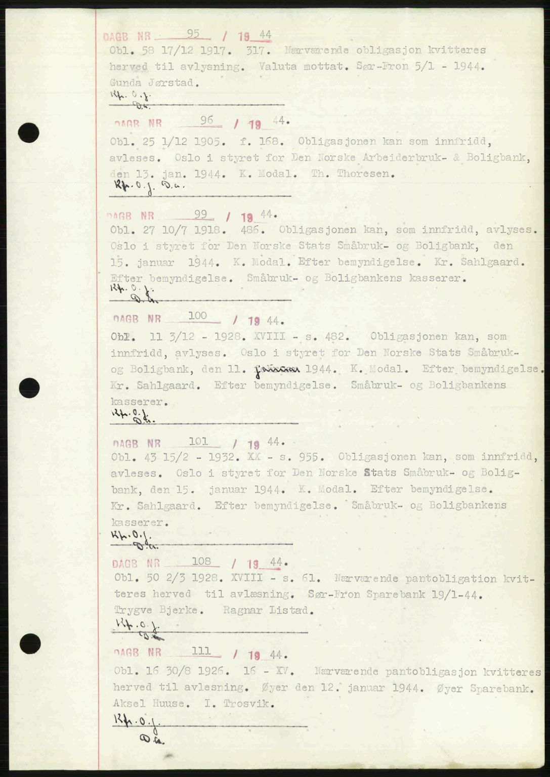 Sør-Gudbrandsdal tingrett, SAH/TING-004/H/Hb/Hbf/L0002: Mortgage book no. C1, 1938-1951, Diary no: : 95/1944