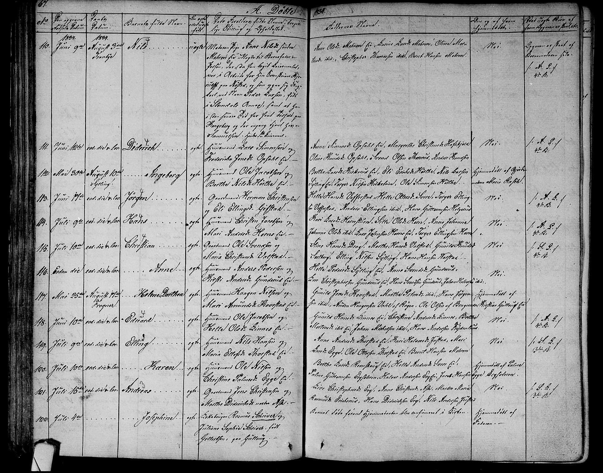 Lier kirkebøker, AV/SAKO-A-230/F/Fa/L0010: Parish register (official) no. I 10, 1827-1843, p. 67