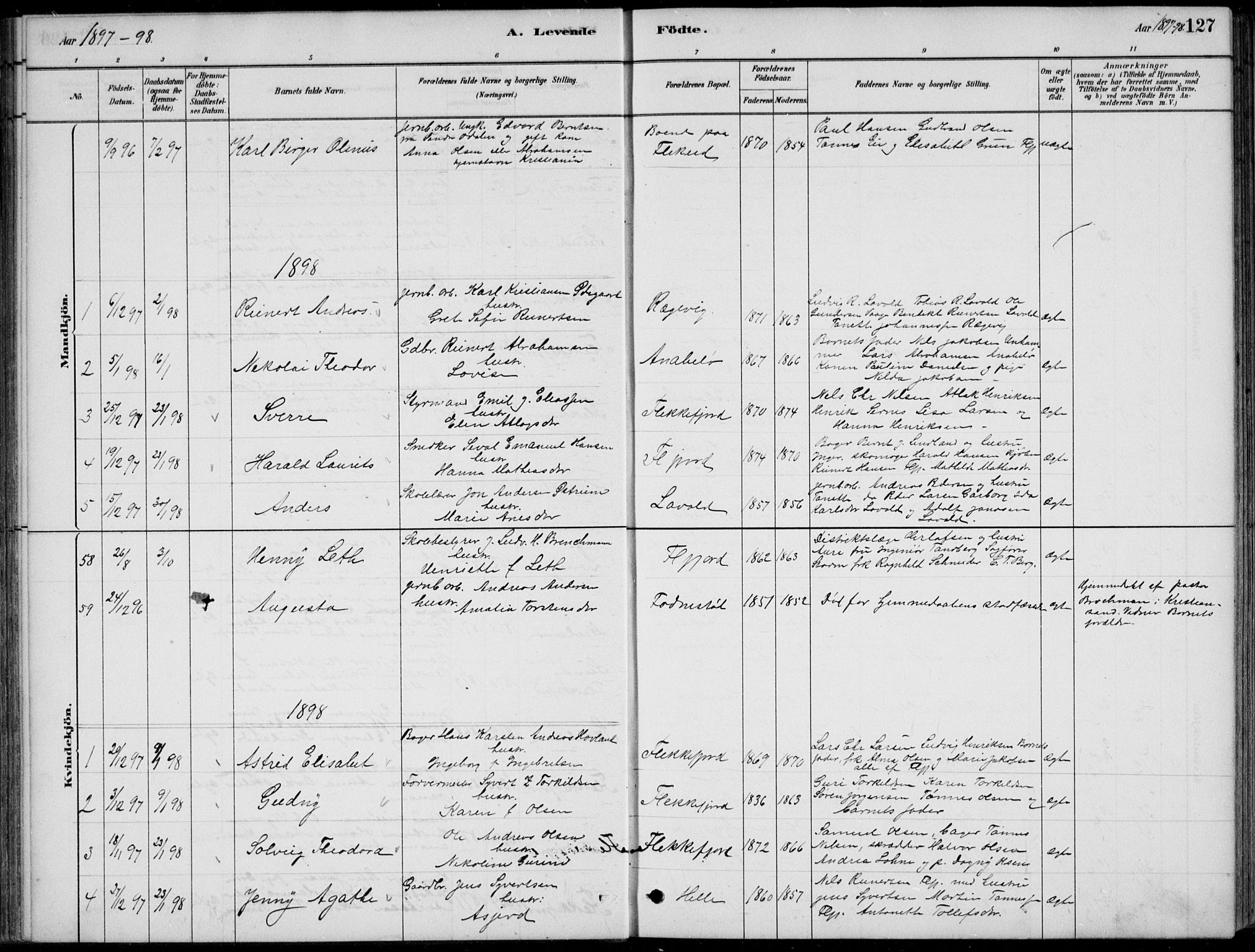 Flekkefjord sokneprestkontor, SAK/1111-0012/F/Fb/Fbc/L0007: Parish register (copy) no. B 7, 1880-1902, p. 127