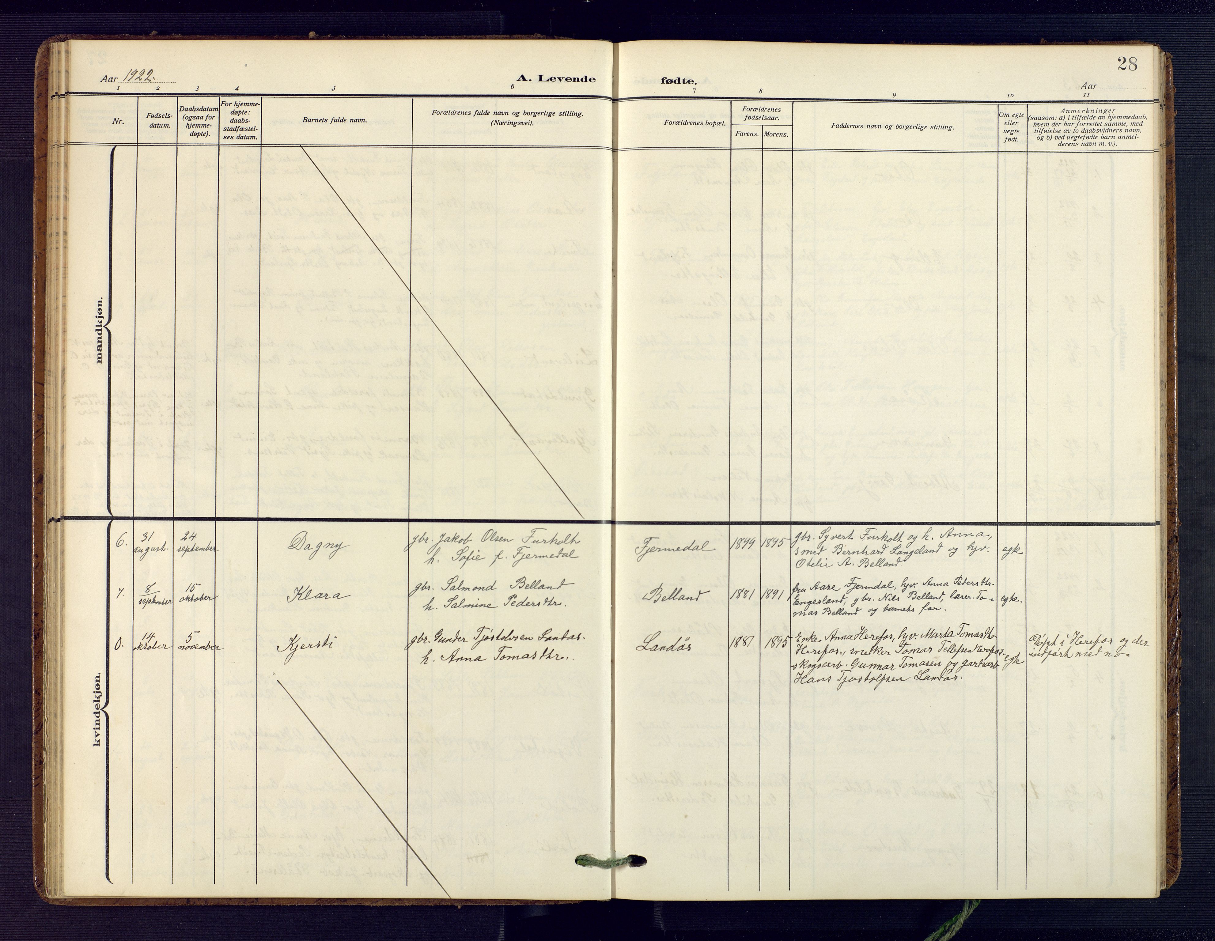 Herefoss sokneprestkontor, AV/SAK-1111-0019/F/Fa/Fab/L0005: Parish register (official) no. A 5, 1910-1932, p. 28