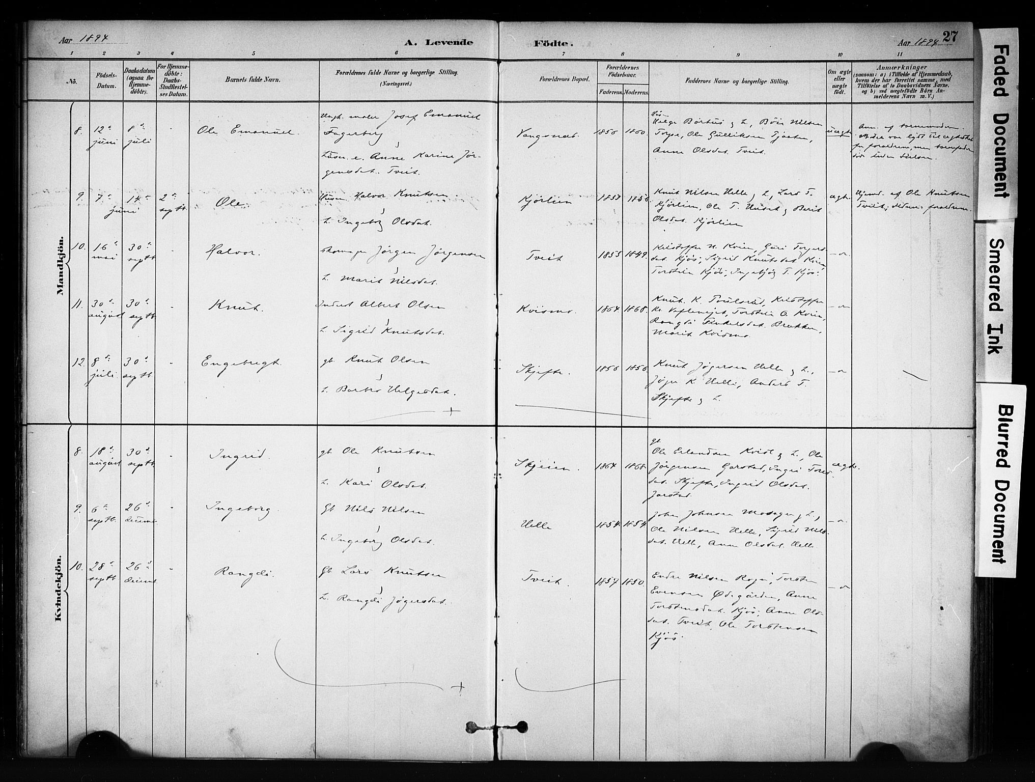 Vang prestekontor, Valdres, SAH/PREST-140/H/Ha/L0009: Parish register (official) no. 9, 1882-1914, p. 27